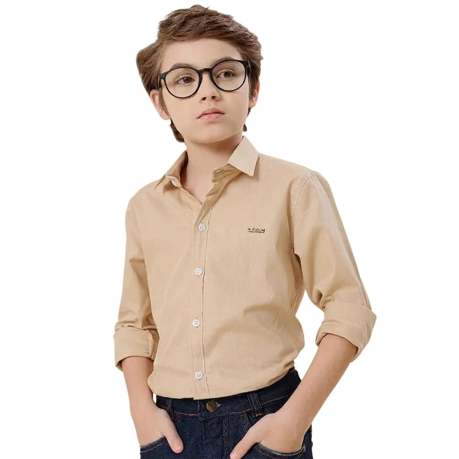Infantil - Camisa Social Alfa Algodão Manga Longa Luxo Bege