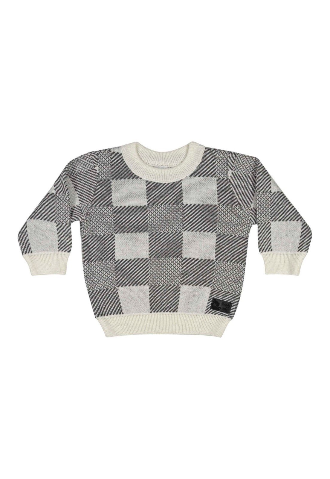 Infantil – Blusão em Tricô Xadrez para Menino Quimby Cinza