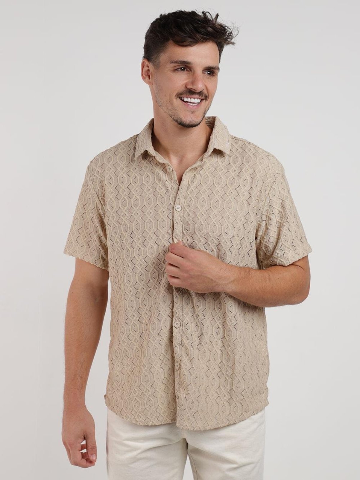 Camisa Geométrica Eletrón Masculina BEGE