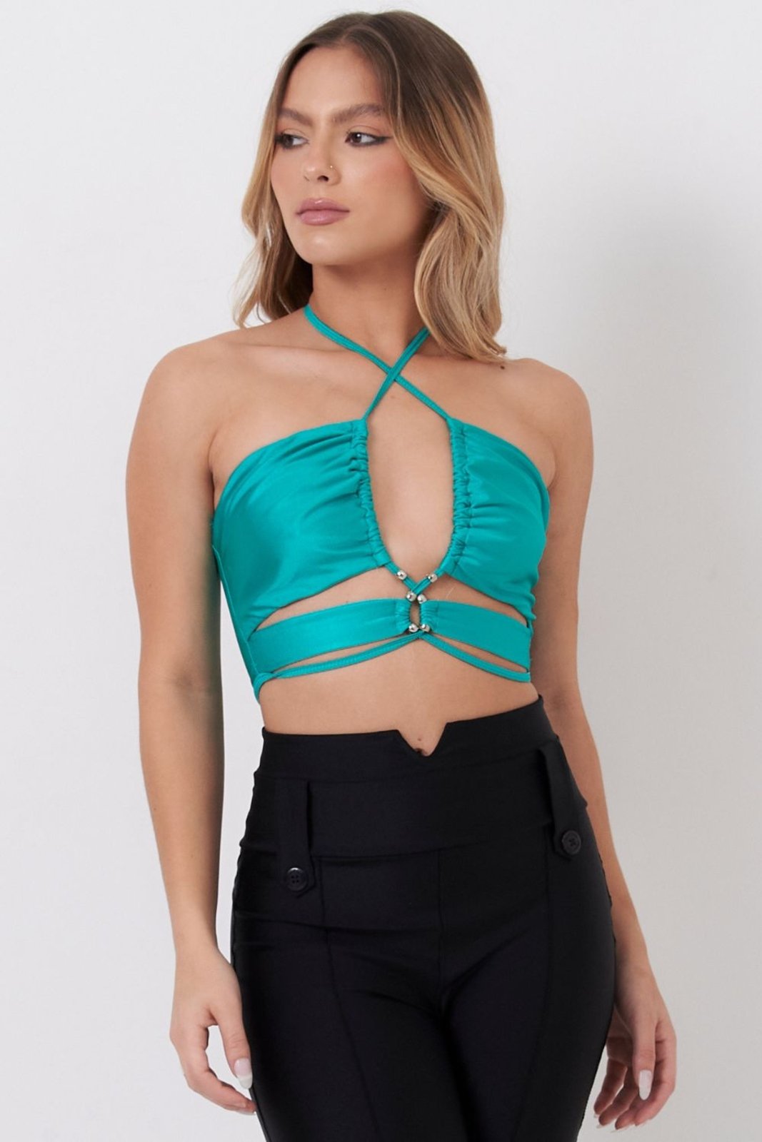 Top Feminino Up Glam Com Ponteiras Planet Girls Verde Médio