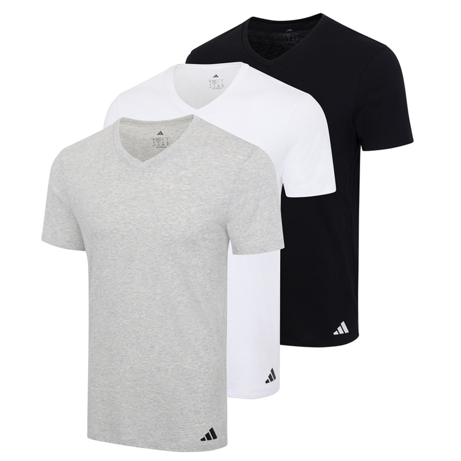 Kit com 3 Camisetas Gola V adidas Underwear Multicolorido