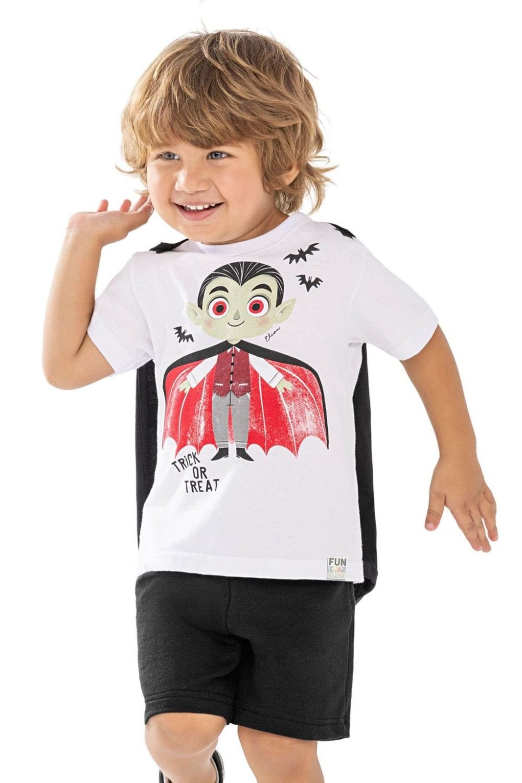 Infantil - Camiseta Menino Fantasia Vampiro Elian Branco