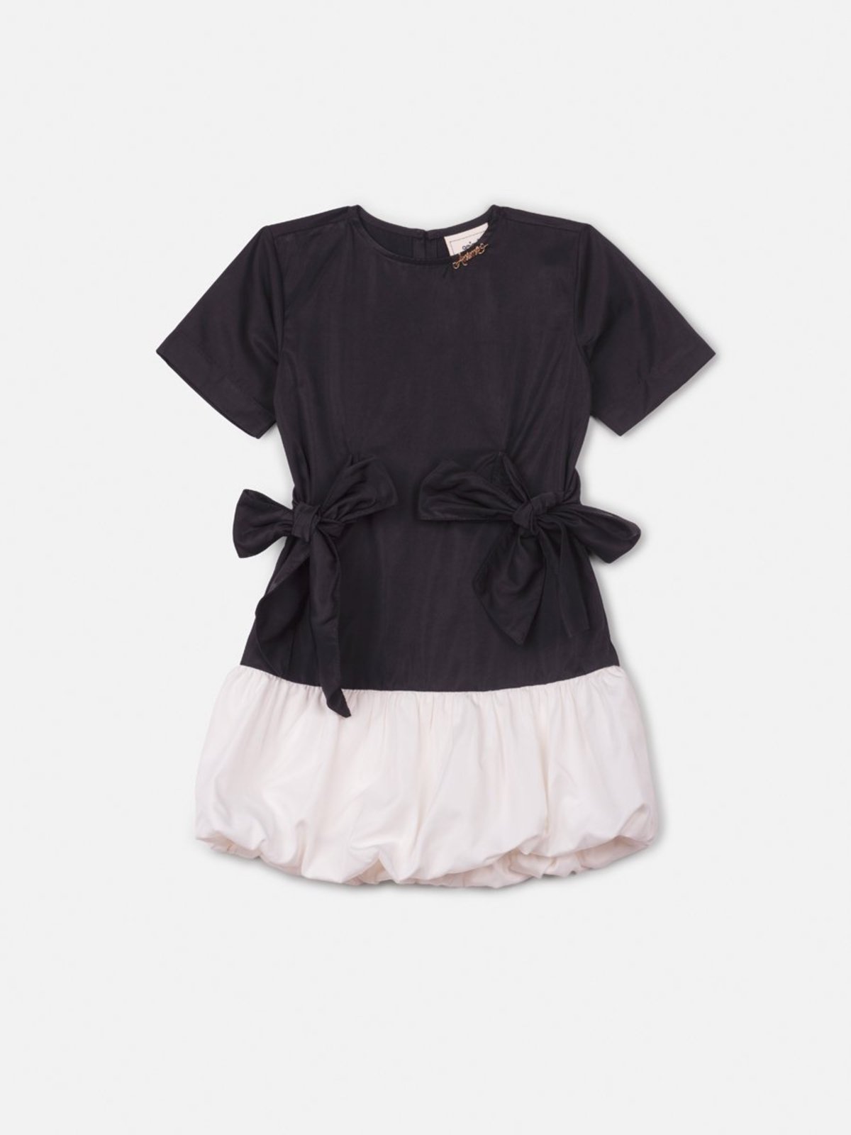 Infantil - Vestido Balonê Preto e Branco com Laços