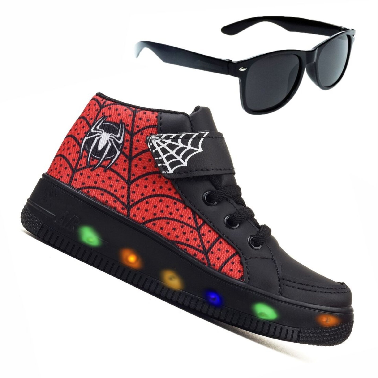 Infantil – Tenis Masculino De Led Botinha Aranha Calce Facil + Oculos
