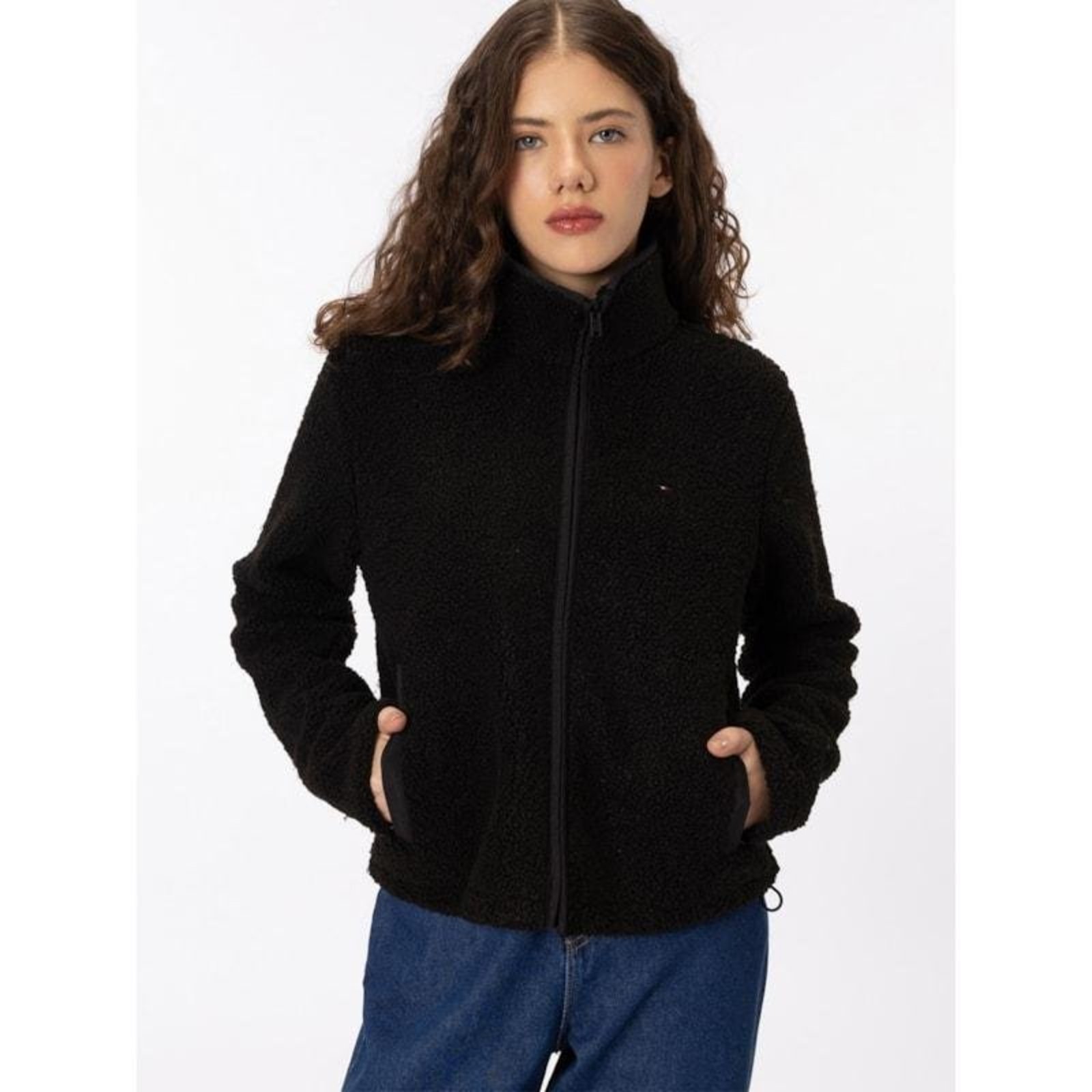 Jaqueta Teddy Fleece com Zíper Preto