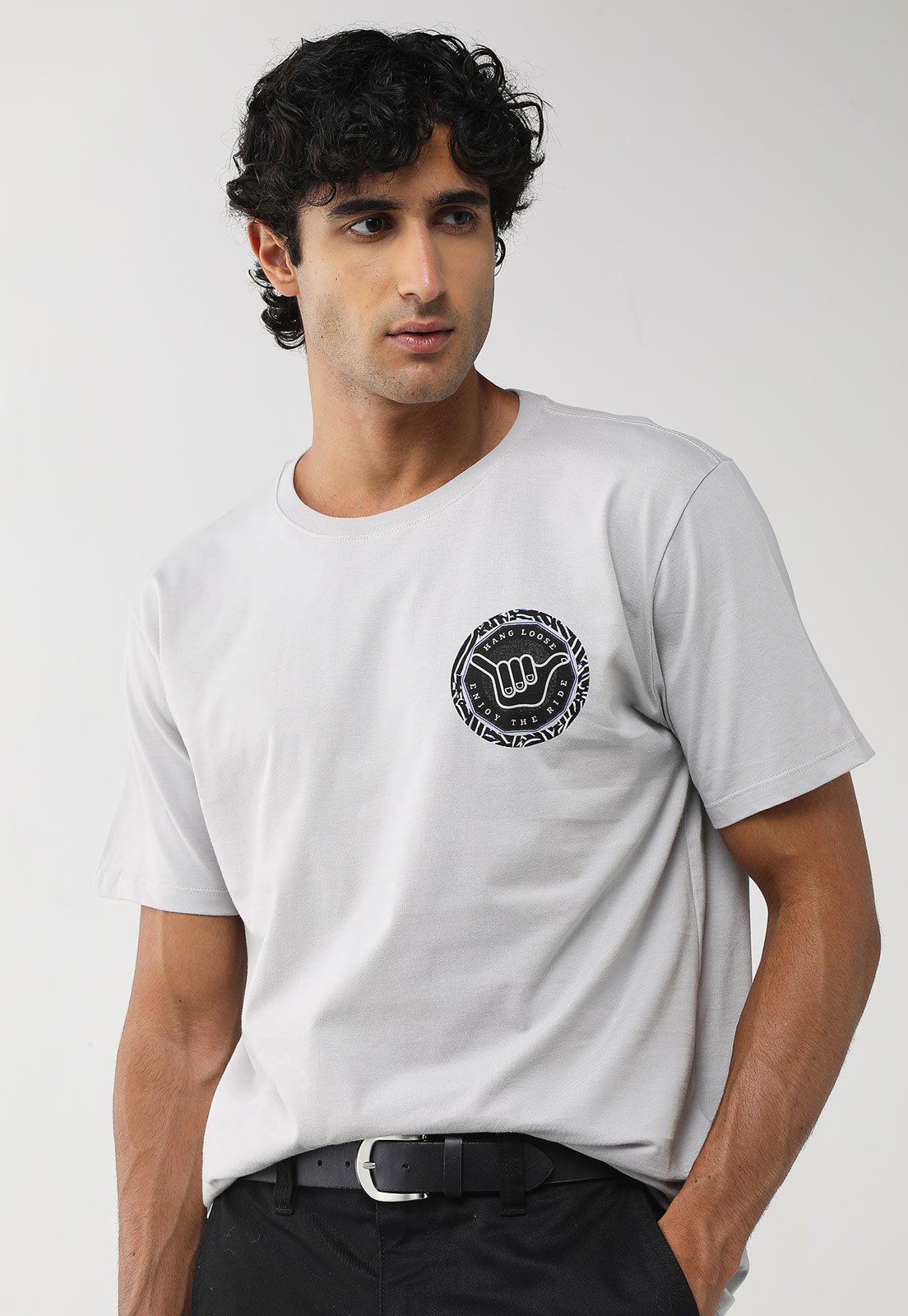 Camiseta Masculina Hang Loose Silk MC Leaflogo Cinza