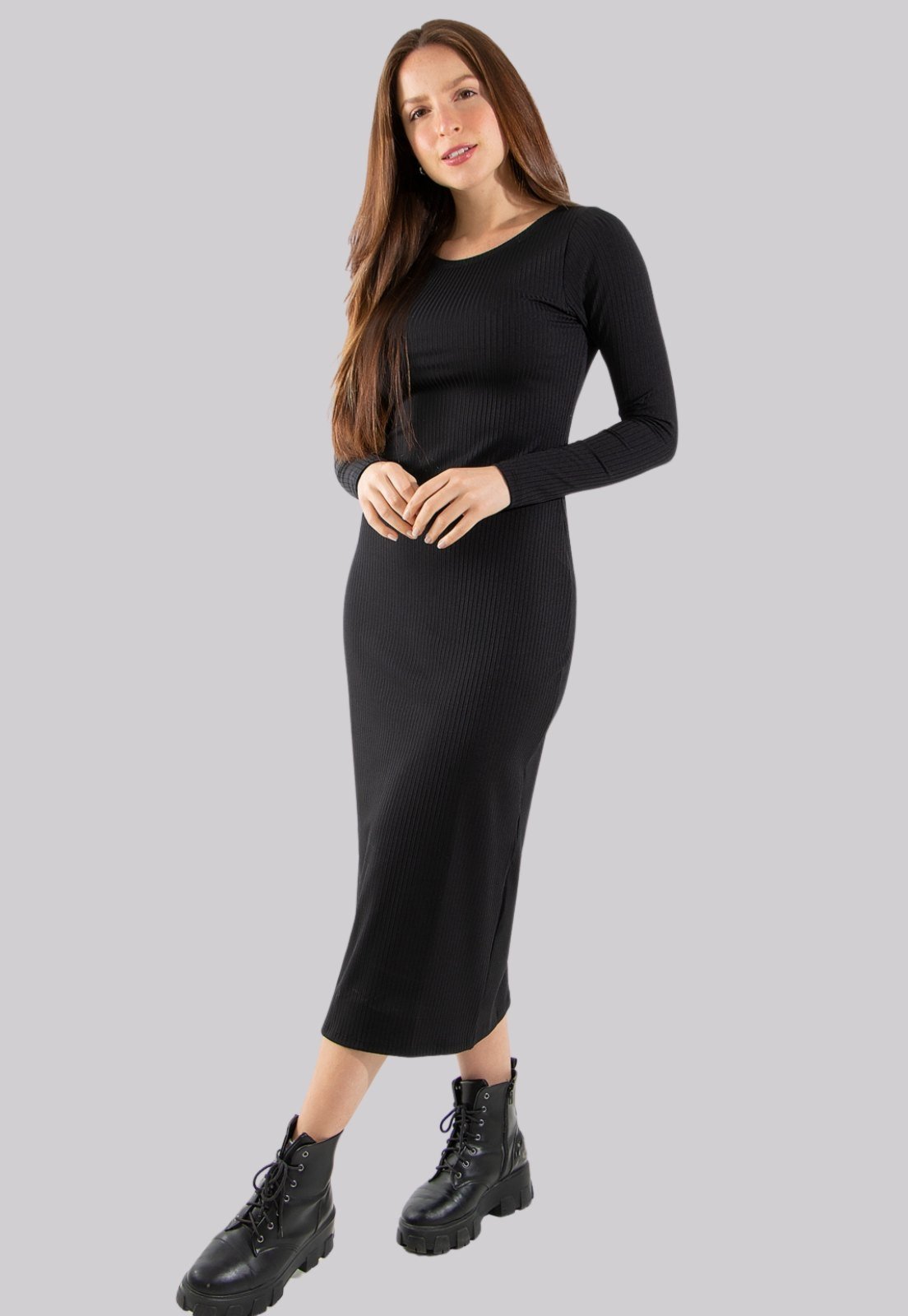 Vestido Midi Manga Longa Ribana