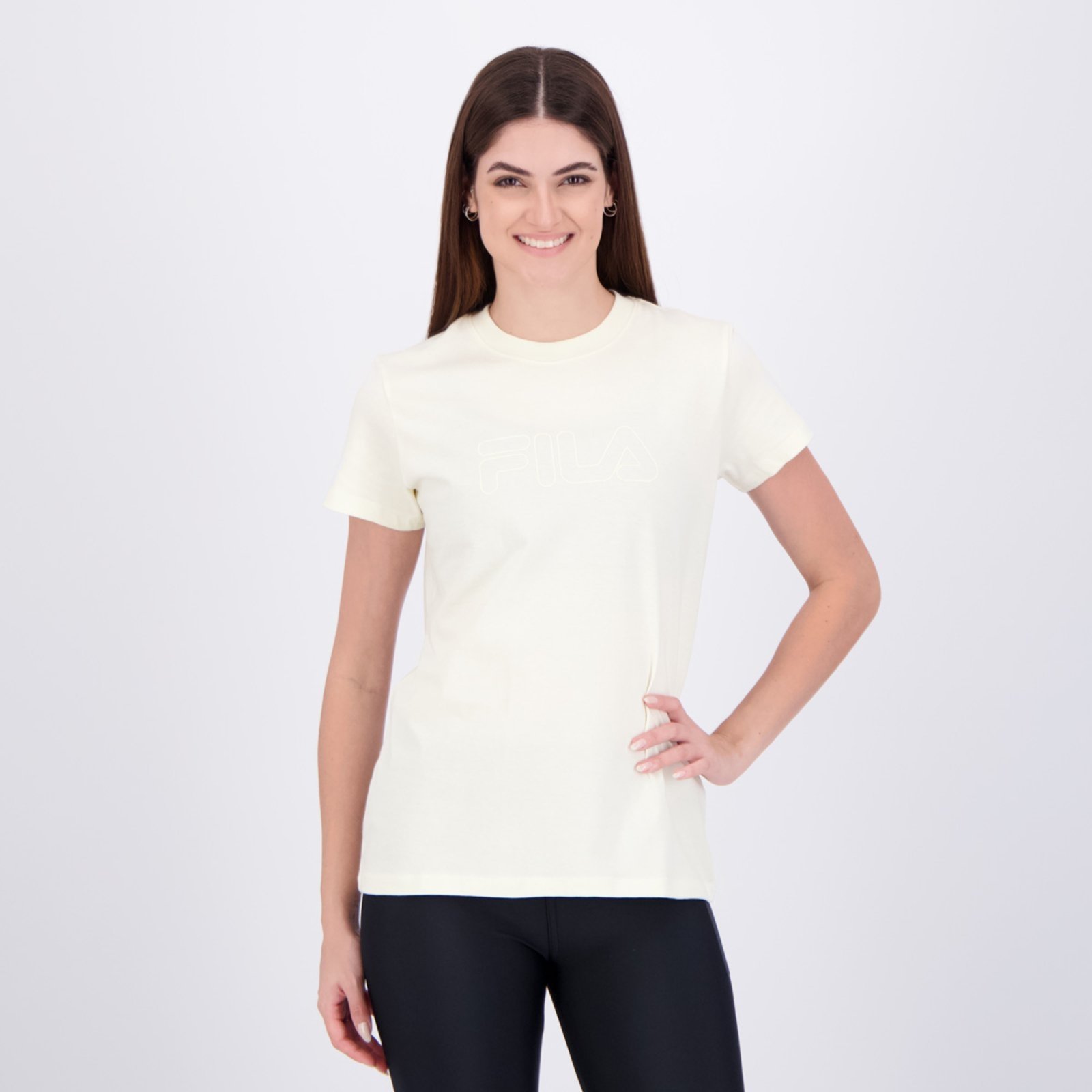 Vista 2 Camiseta Fila Regular Basic Outline Feminina Off-White branco white Fila branco white
