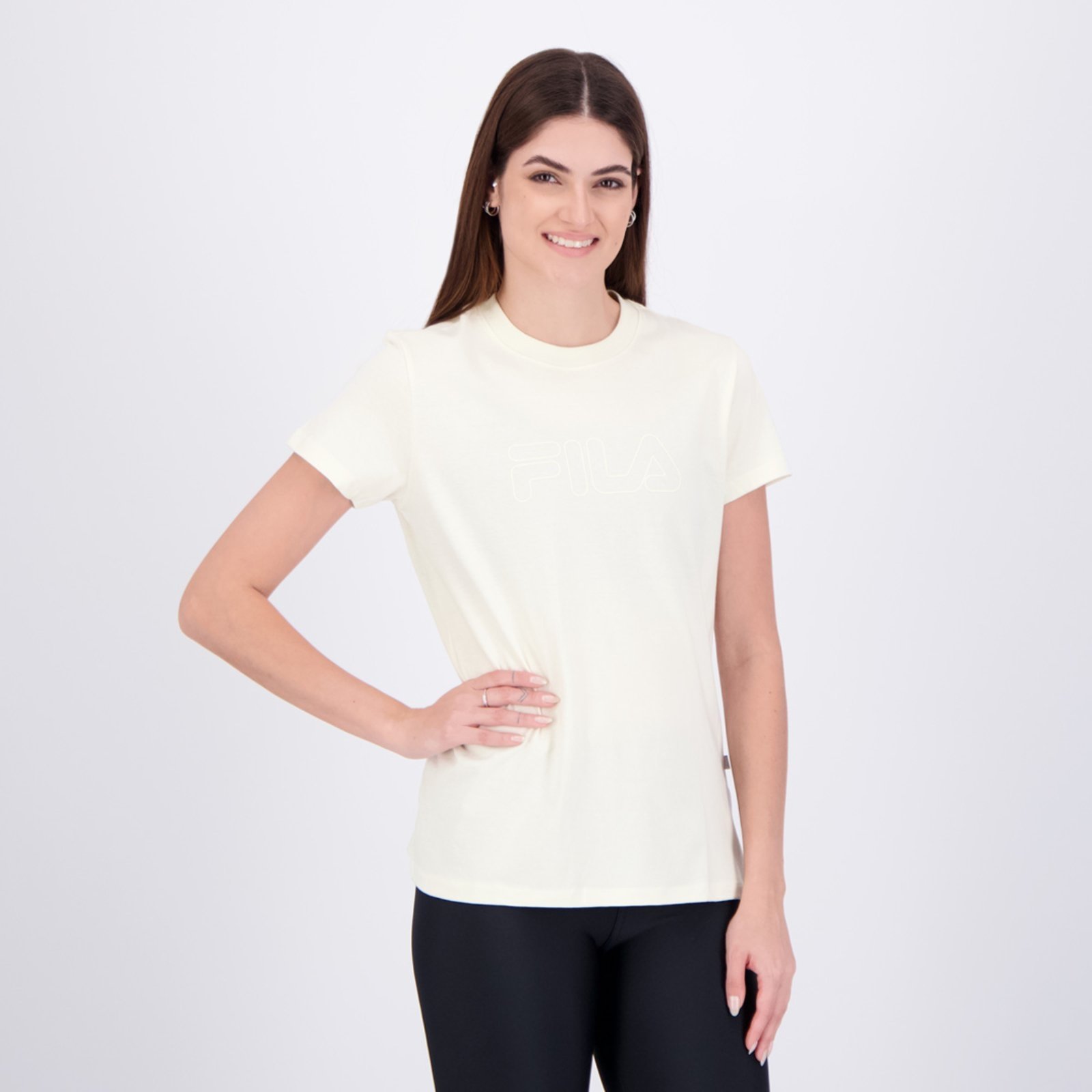Vista 3 Camiseta Fila Regular Basic Outline Feminina Off-White branco white Fila branco white