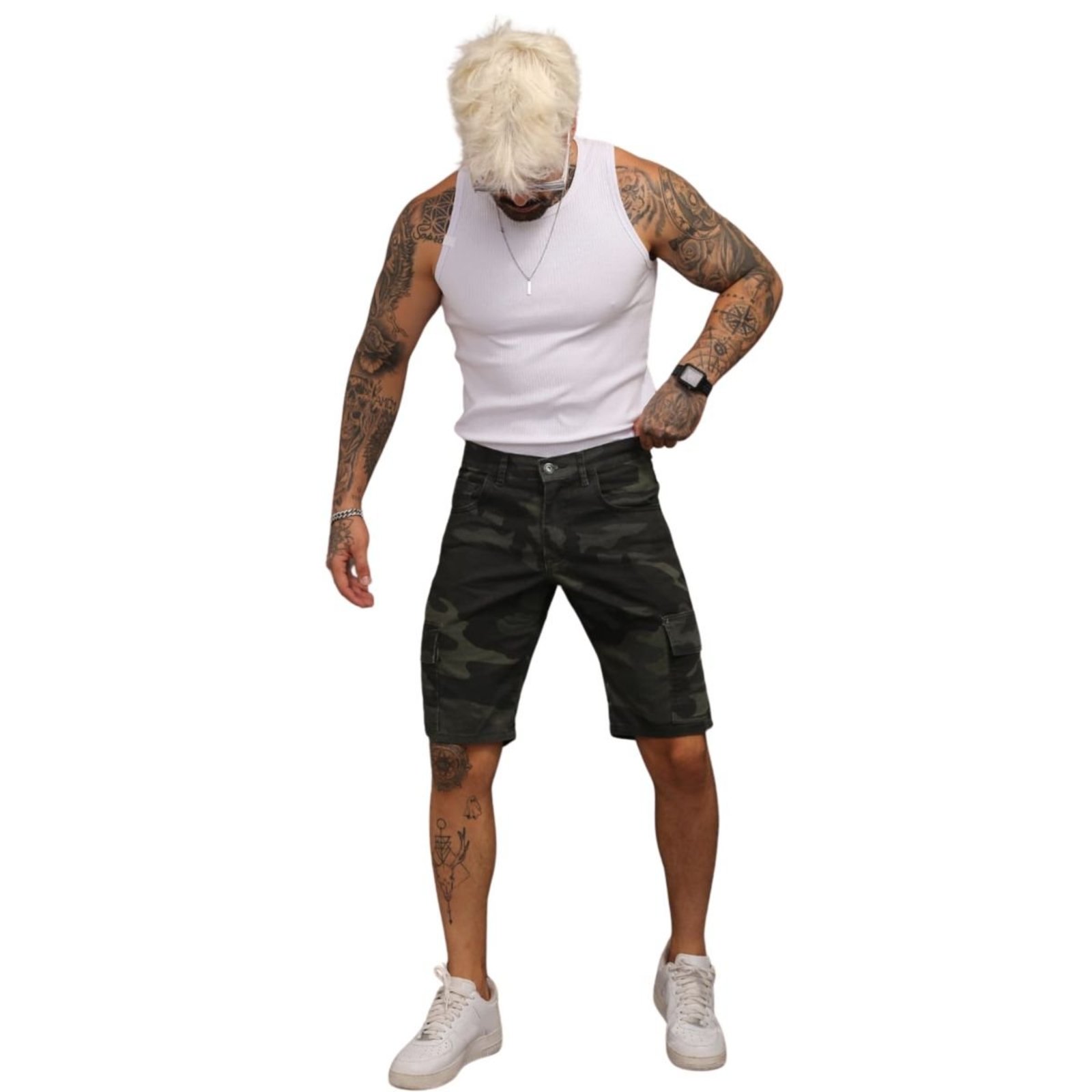 Bermuda Masculina Cargo Camuflada Jeans Light