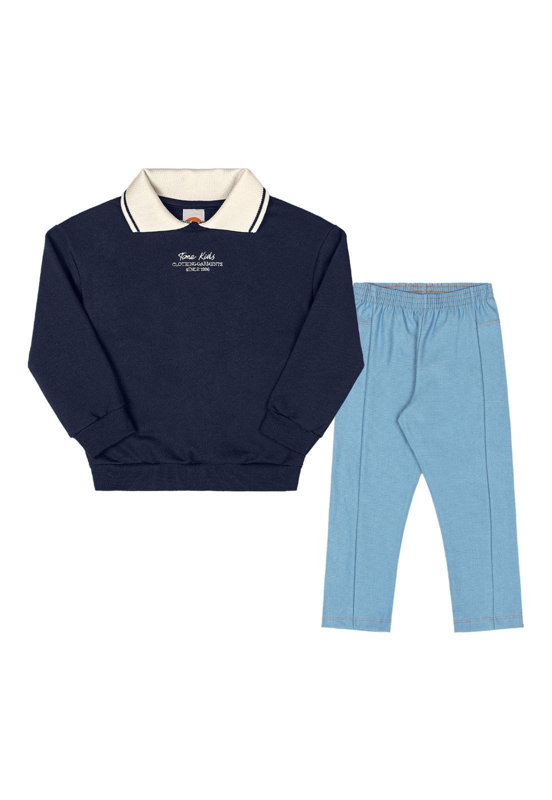 Infantil - Conjunto Calça Blusa Longa Menina Livy 4 Azul