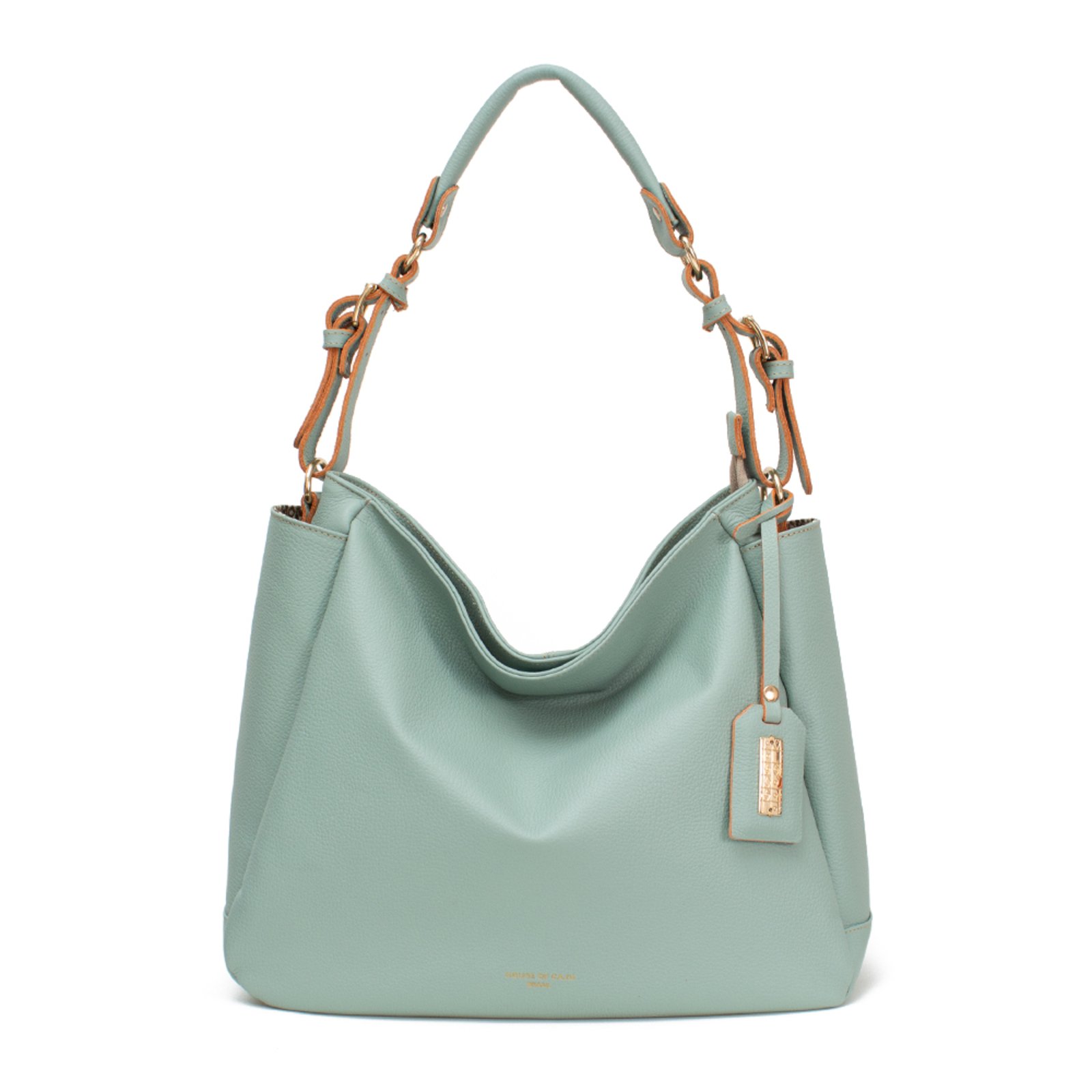 Bolsa Feminina Em Couro TIracolo Verde Tiffany Com Laranja “Bianca Castro”””