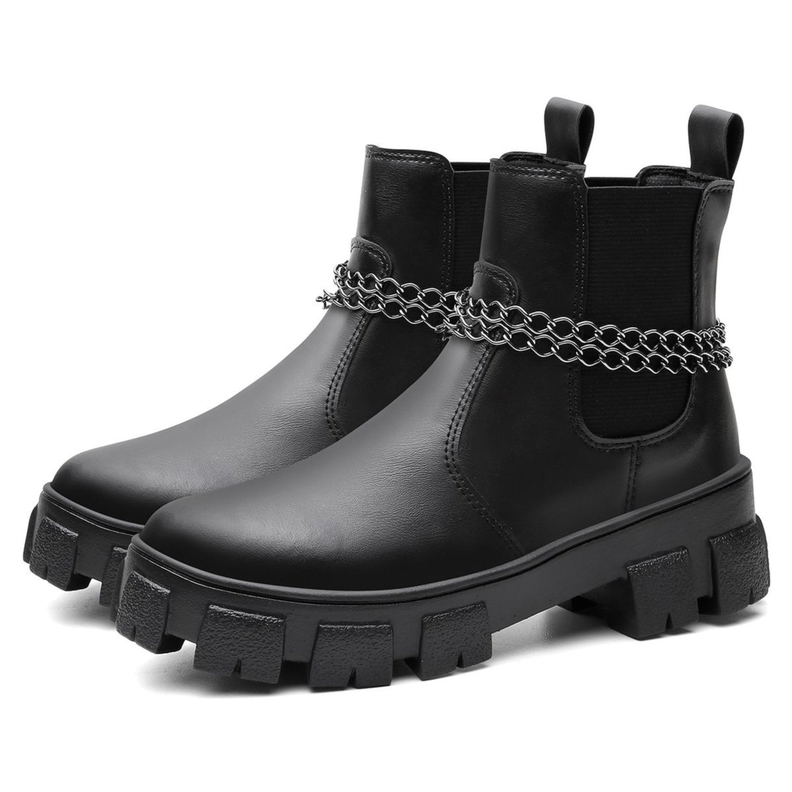 Bota Coturno Feminina Chelsea Preta Salto Tratorada Cano Curto