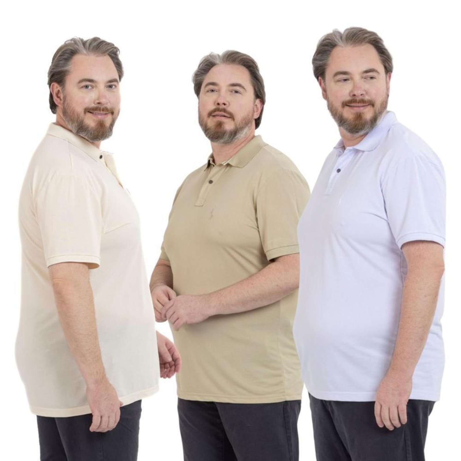 Kit 3 Camisa Polo Plus Masculina Piquet Dia a Dia