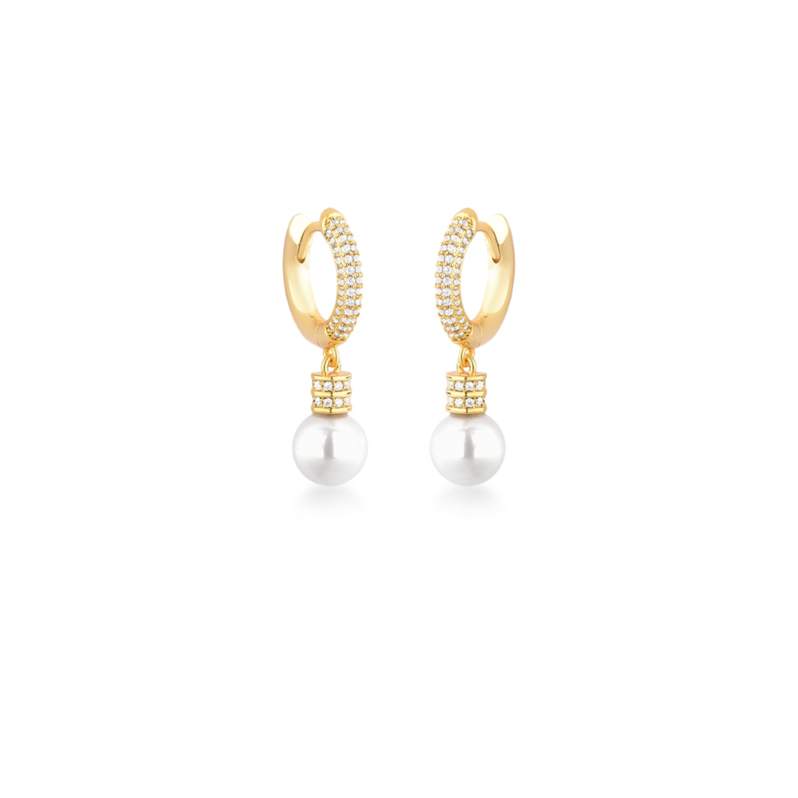 Infantil – Brinco Argola P Cravejado com Pingente de Pérola Semijoia Banhado a Ouro 18K Ania Store