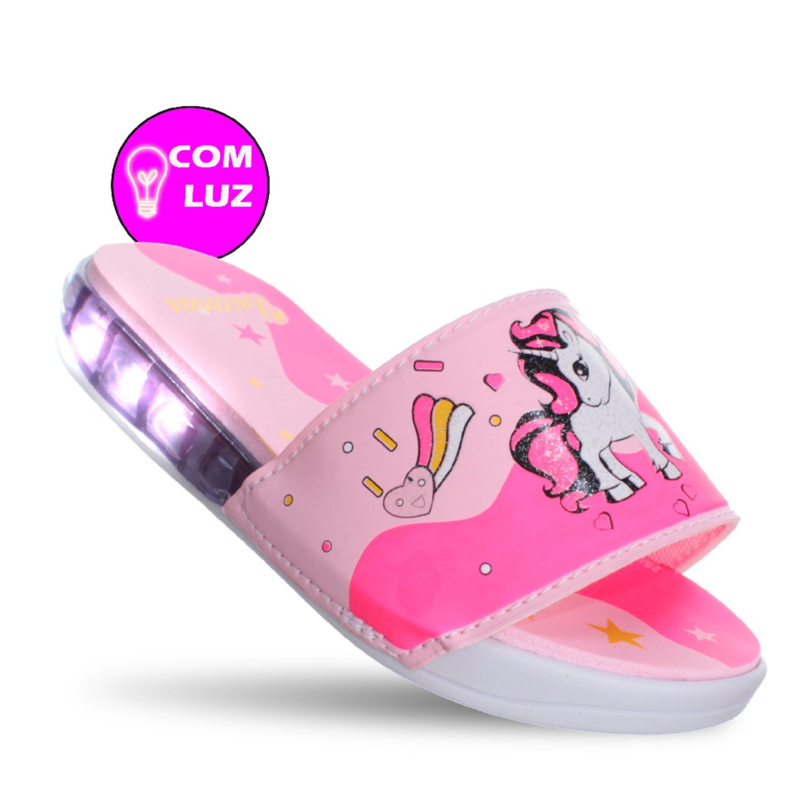Infantil - Chinelo Slide Unicórnio Com Luz Led Feminina