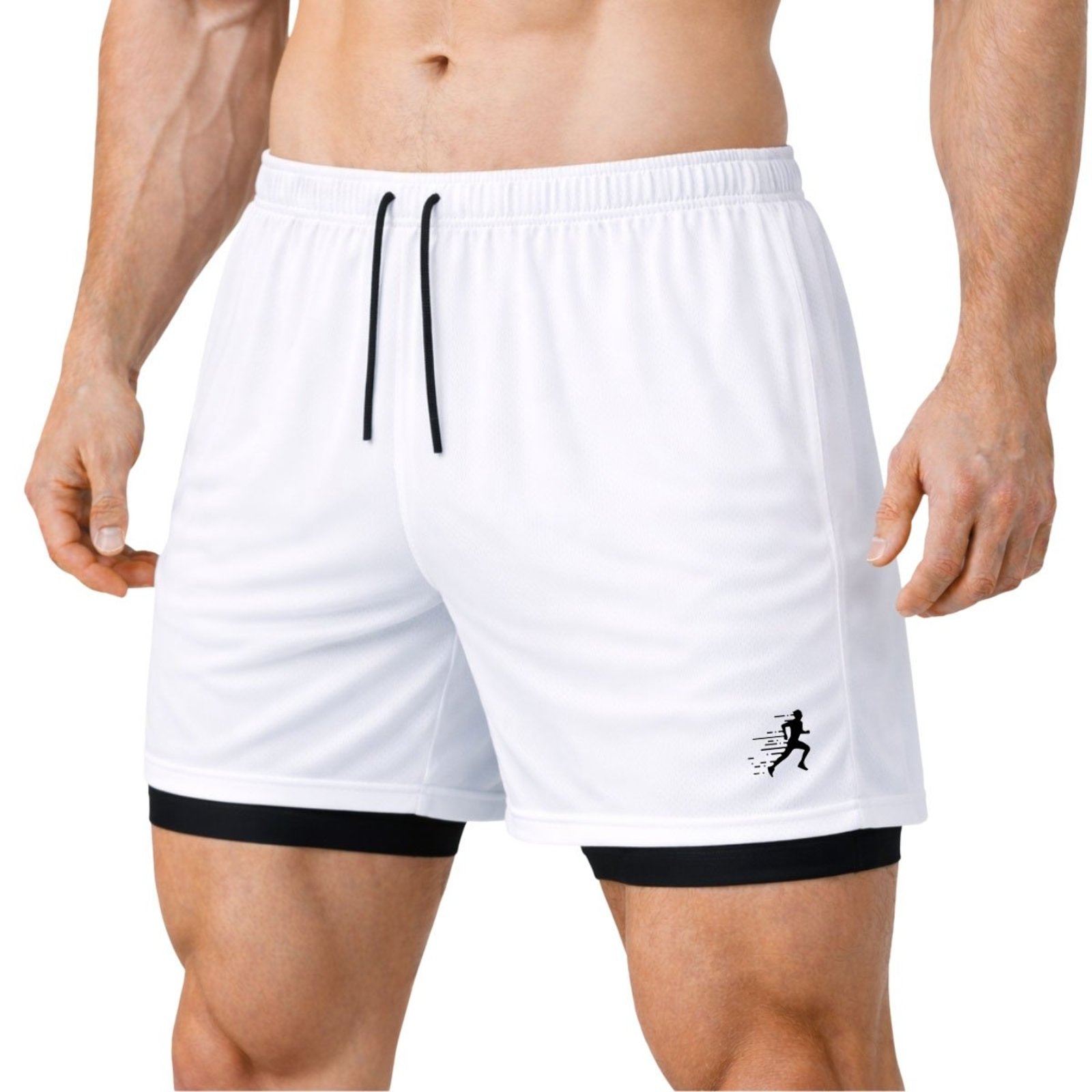 Short Treino Dry Fit Térmico 2 em 1 com Bolso para Celular e Porta-Toalha Calção Fitness Academia