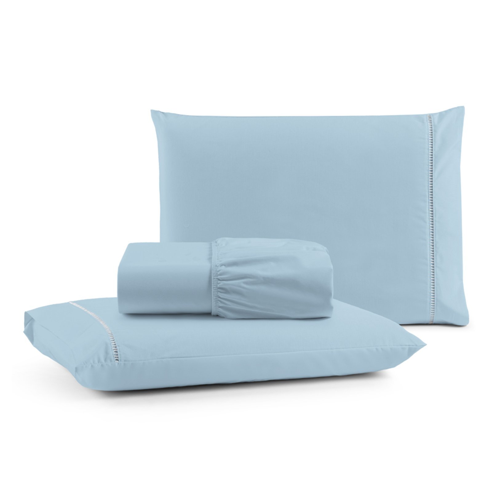 Jogo Cama Lençol Casa Scarpa Bali Queen Percal 180 Fios Algodão Ponto Palito 3 Peças - Azul Claro