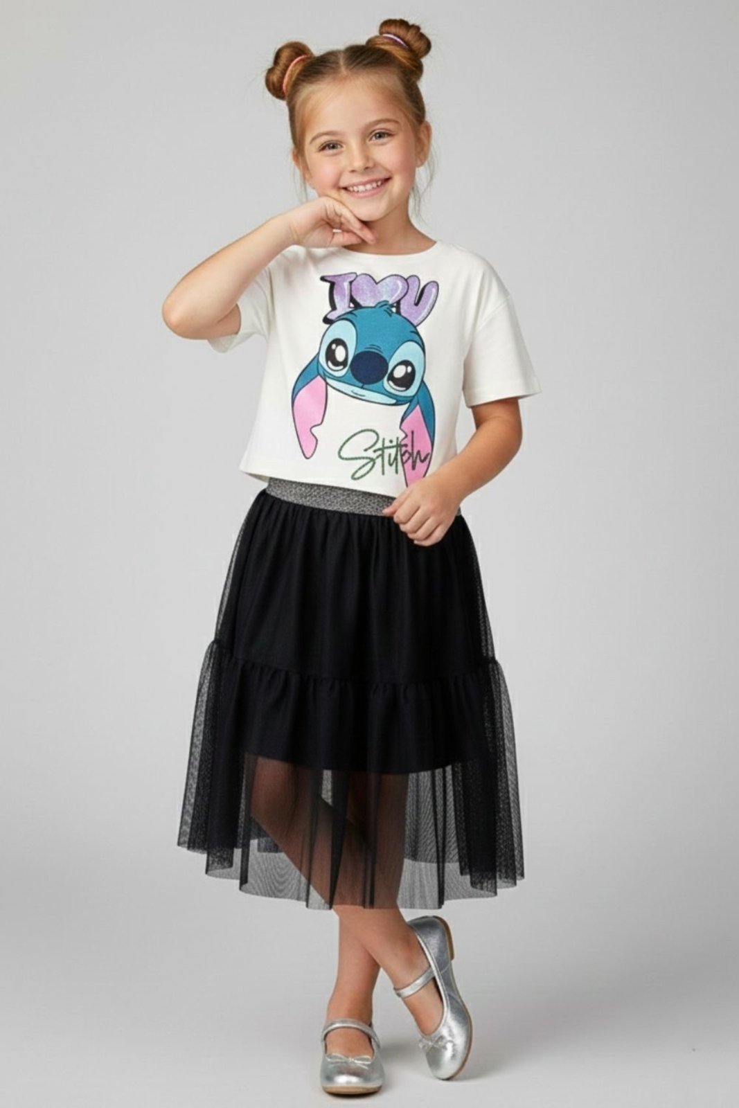 Vista 2 Infantil - Conjunto Bem Vestir Feminino Blusa Box Saia De Tule Stitch Disney off-white Disney off-white