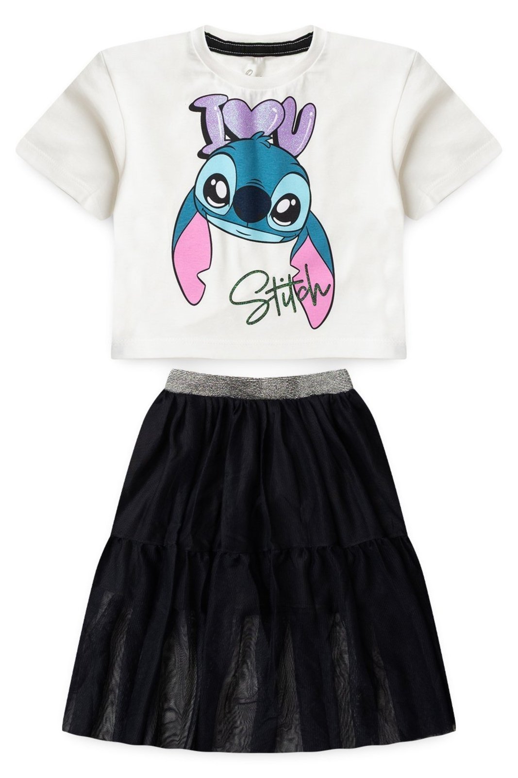Vista 3 Infantil - Conjunto Bem Vestir Feminino Blusa Box Saia De Tule Stitch Disney off-white Disney off-white