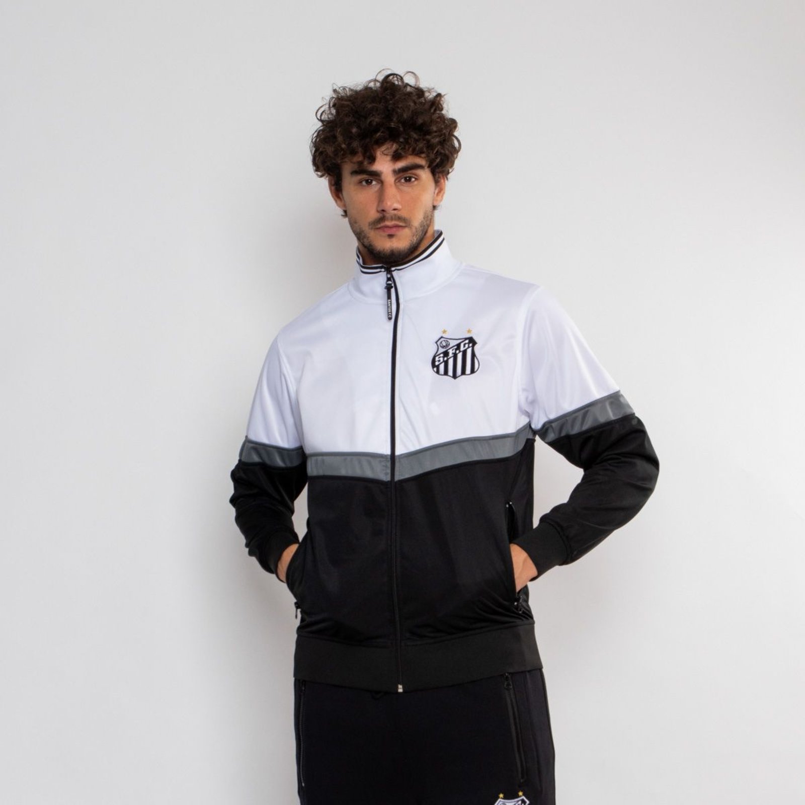 Agasalho Esportivo Santos Oficial Escudo Branco Preto