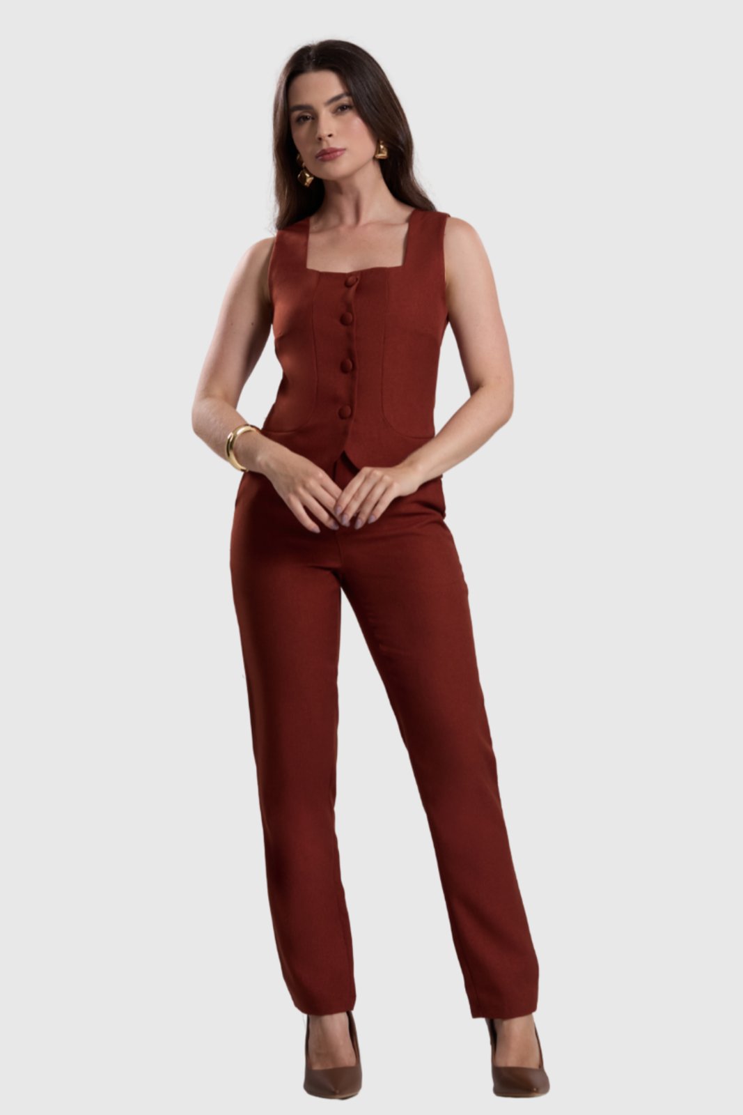 Calça Feminina Amora Café Skinny Marrom