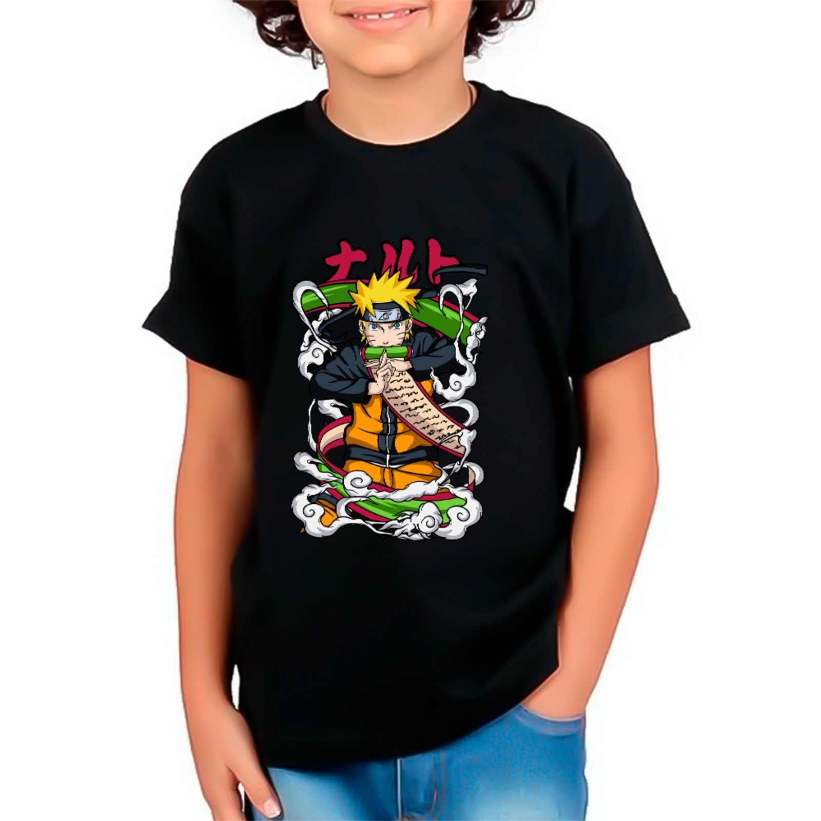 Infantil - Camiseta Unissex Coleção Anime Naruto Clássico Jutsu Ninja Preto