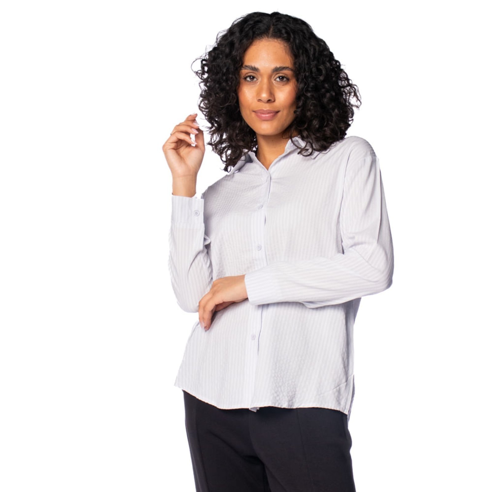 Vista 2 Camisa Feminina Pellini Listrada Manga Longa Claro azul Pellini azul