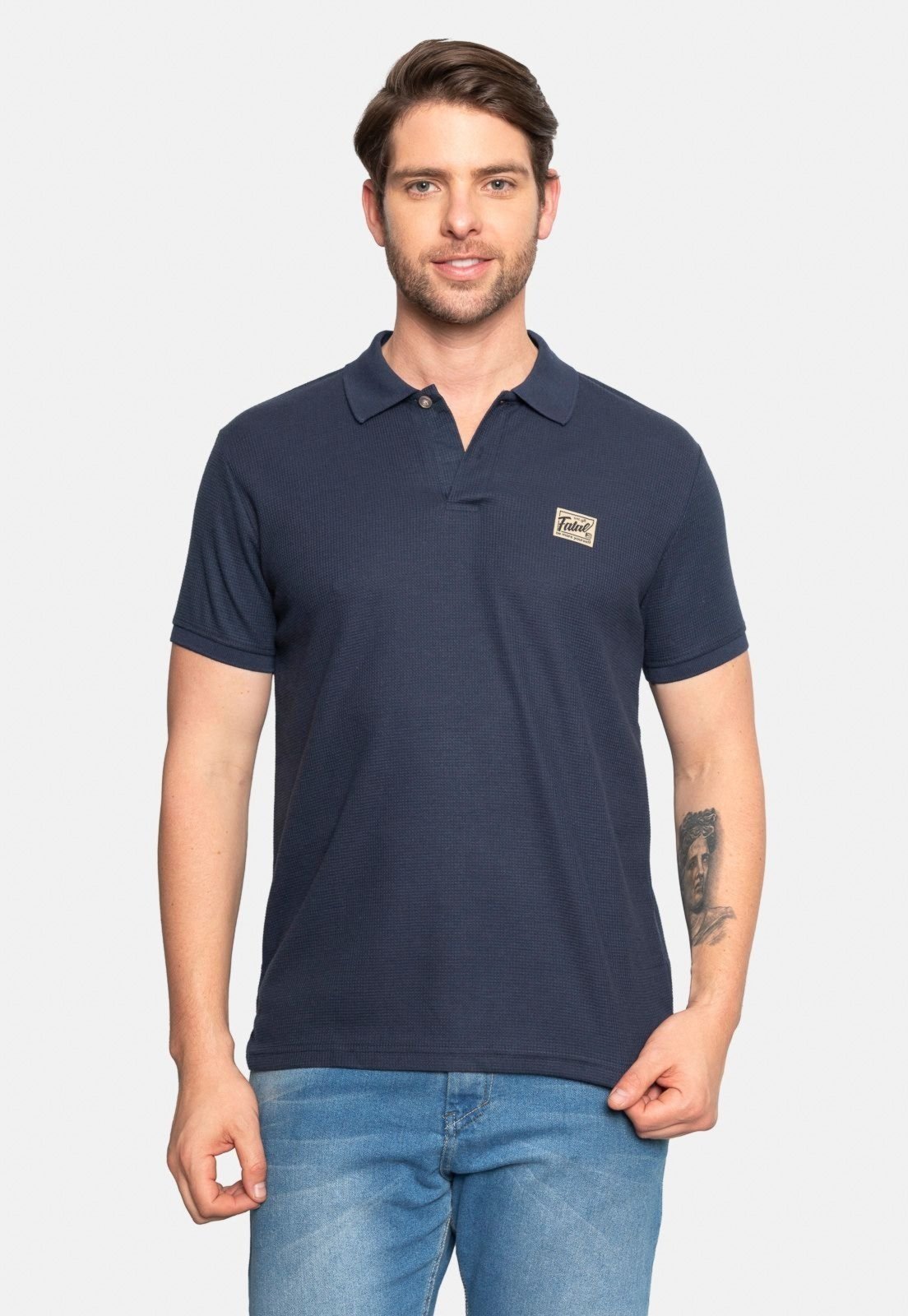 Camisa Polo Fatal Masculina Piquet Waffle Marinho