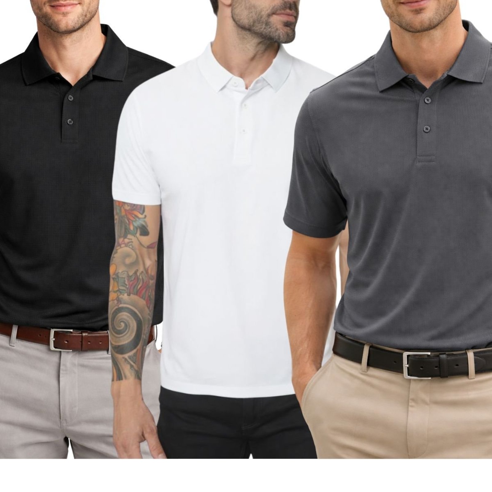 Kit 3 Camisas Polo Poliamida Masculina Básica Premium Multicolorido