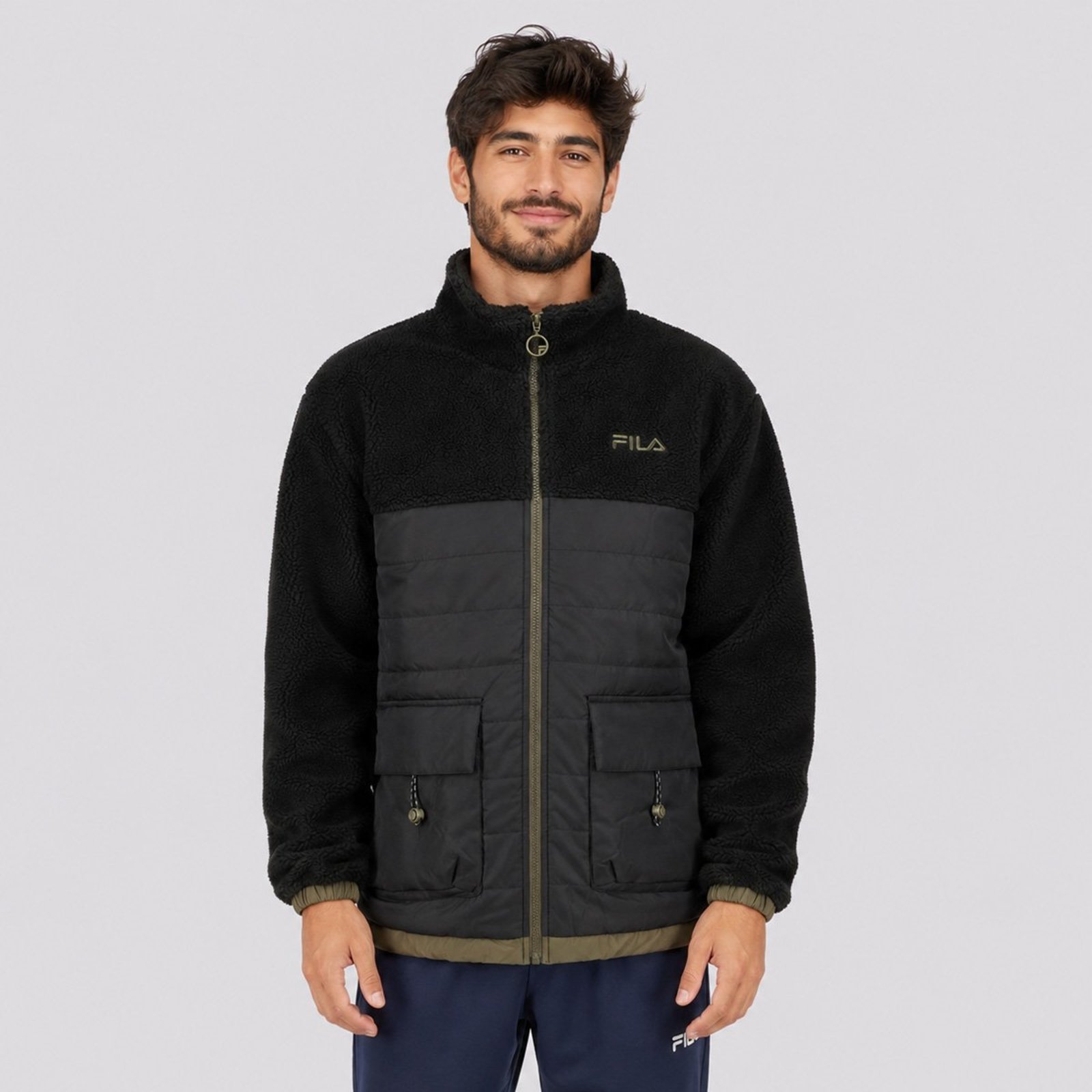 Jaqueta Fila Outer Mix Preta e Verde Oliva