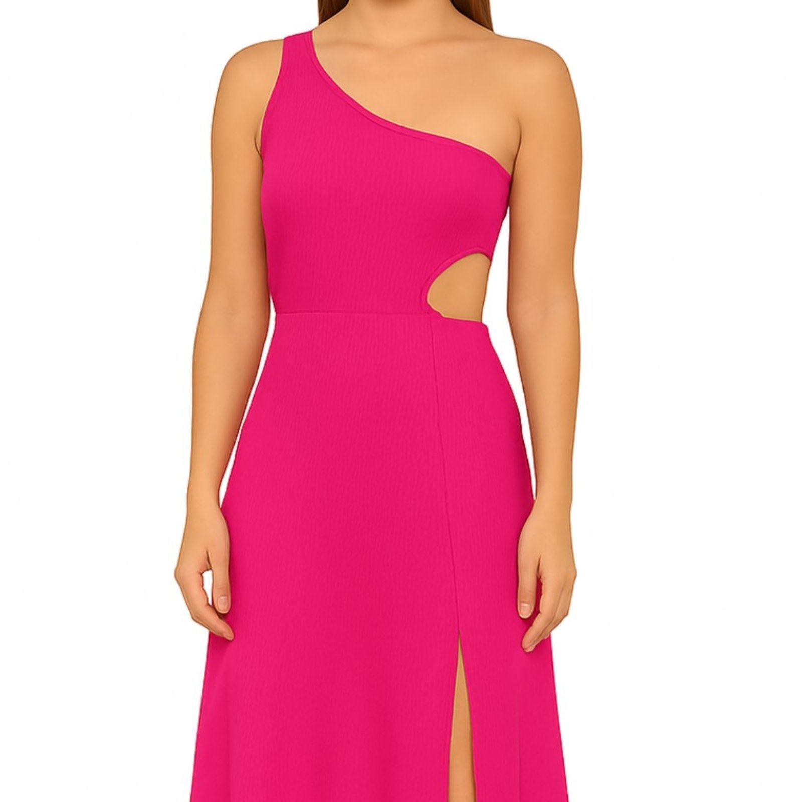 Vestido Longo FMF Rosa Assimétrico com Fenda e Recorte Lateral Elegância Moderna