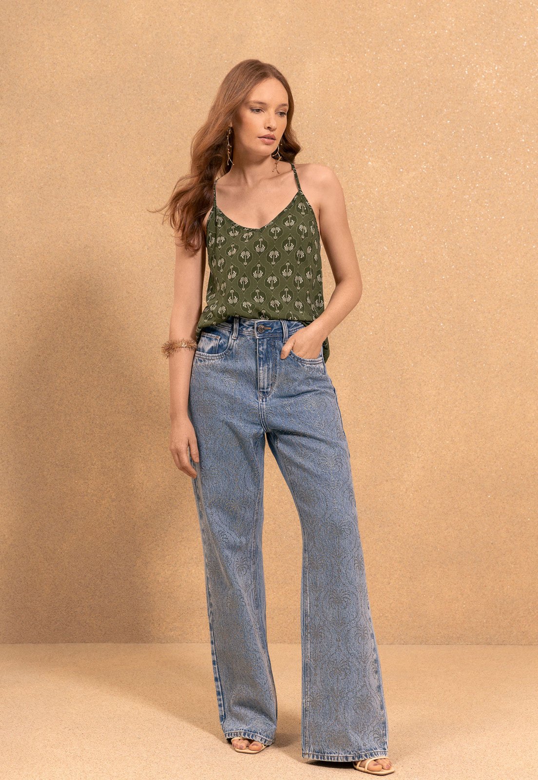 Blusa Feminina Lez a Lez Decote V Alças Finas Verde