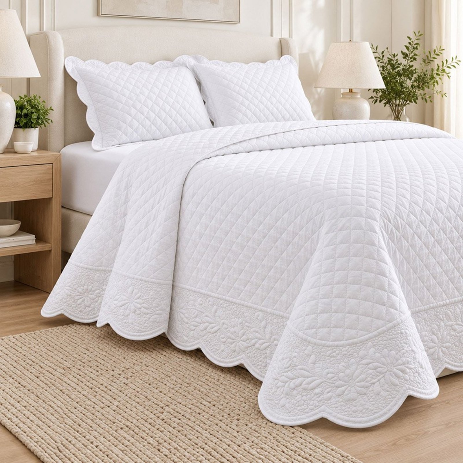 Cobre Leito Colcha Emozione Queen 3 Peças Dupla Face - Branco