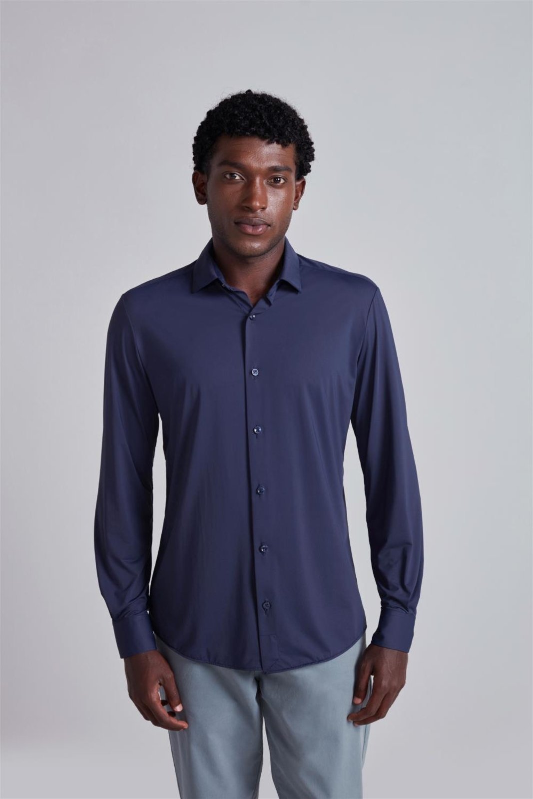 HIGHSTIL Camisa Lisa Tecnocomfy Slim Fit - Azul Marinho