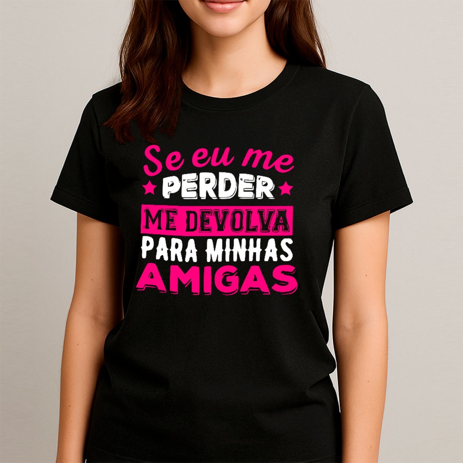 Vista 2 Camiseta Ousy Básica Frase Se Eu Me Perder Carnaval Amigas Bloquinho Feminina rosa ousy rosa