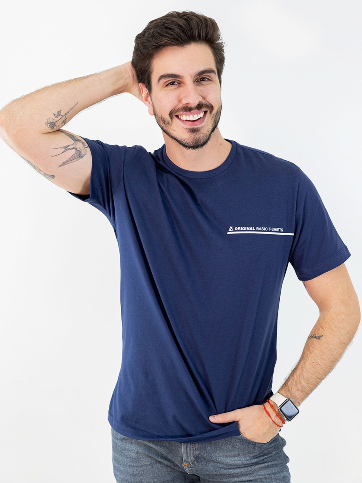 Camiseta Masculina Algodão Estampada Marinho Branca Anticorpus