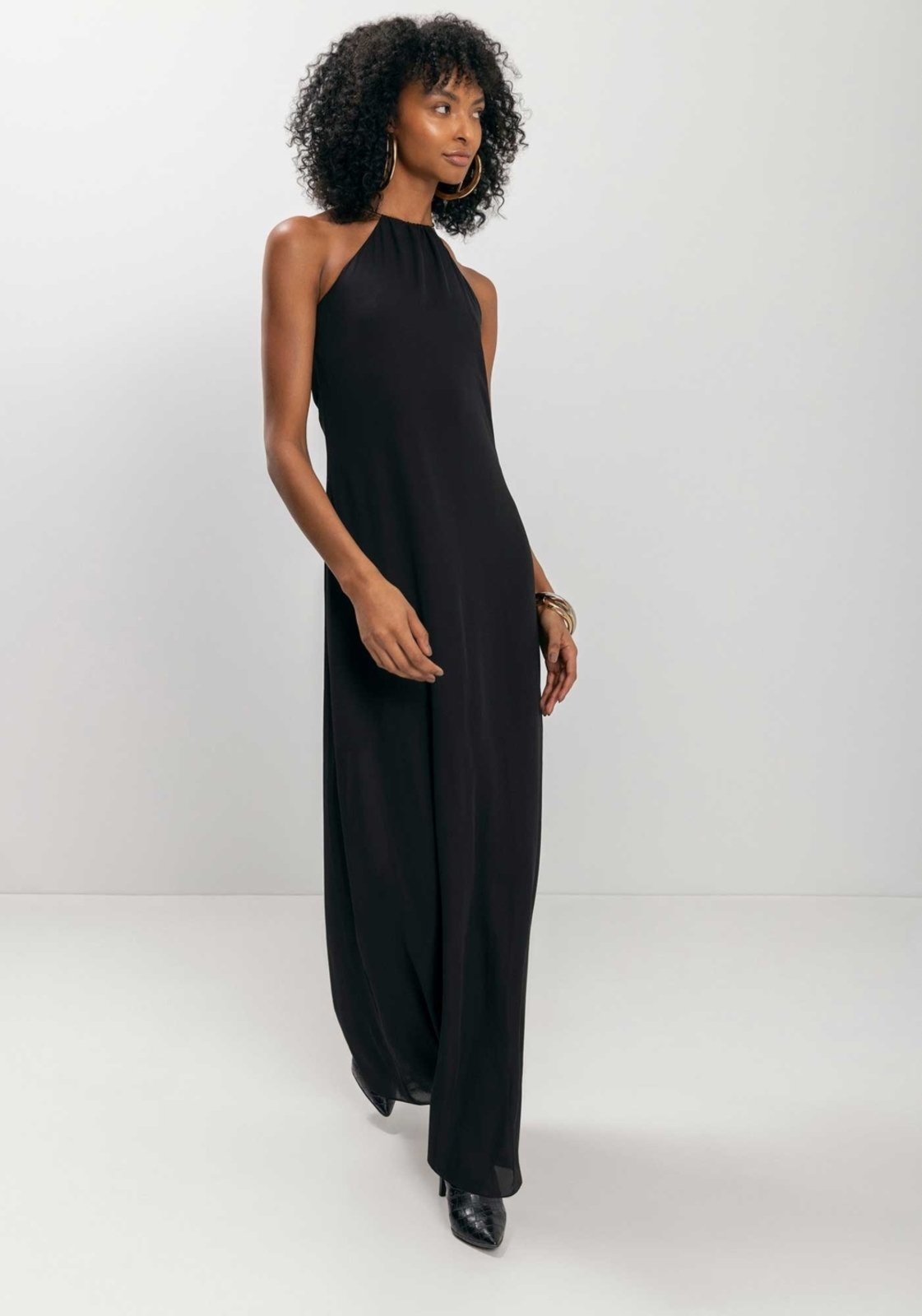 Vestido Longo Fluido Com Argola Metalizada