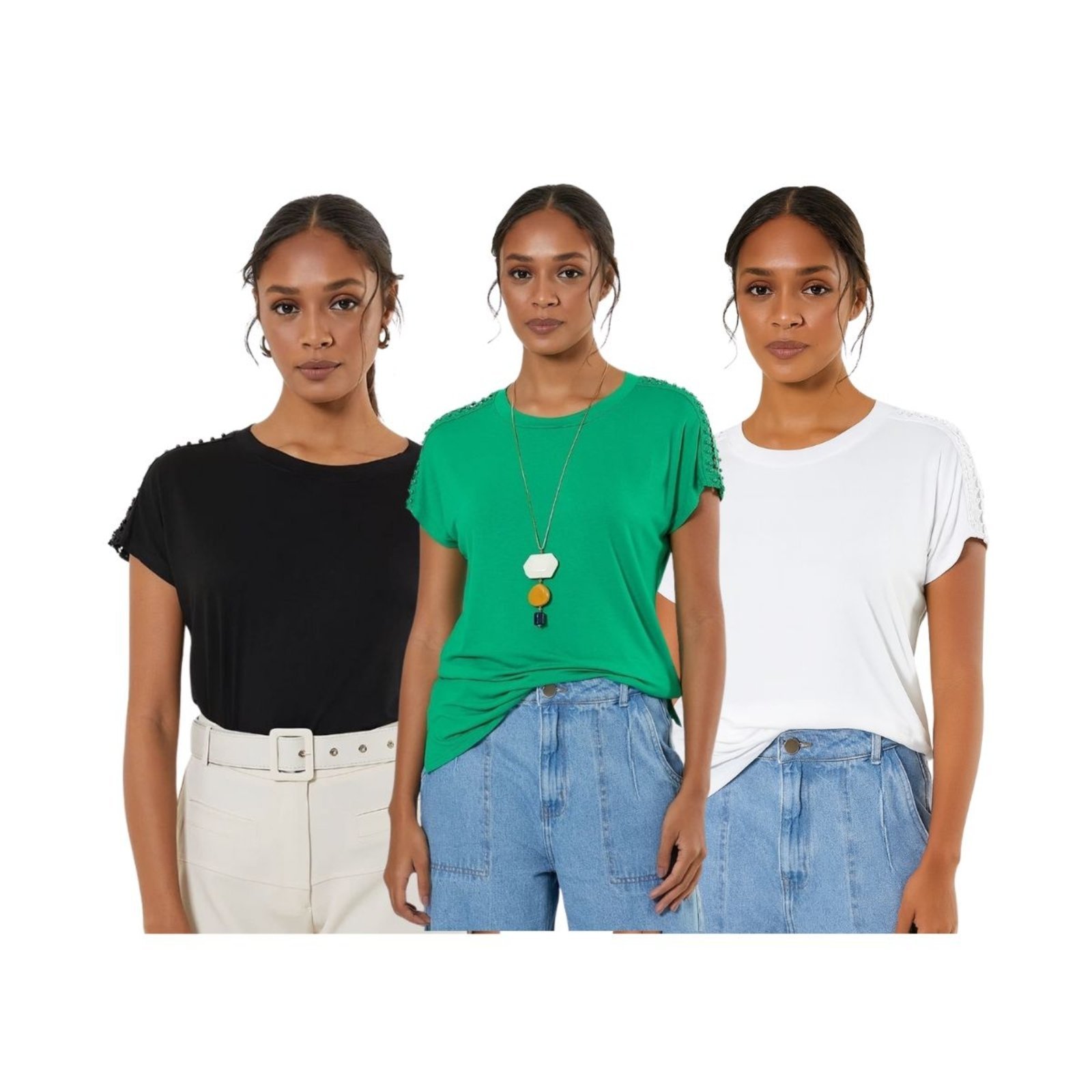 Kit 3 Camisetas Vih Triny Femininas Básicas Premium Preto