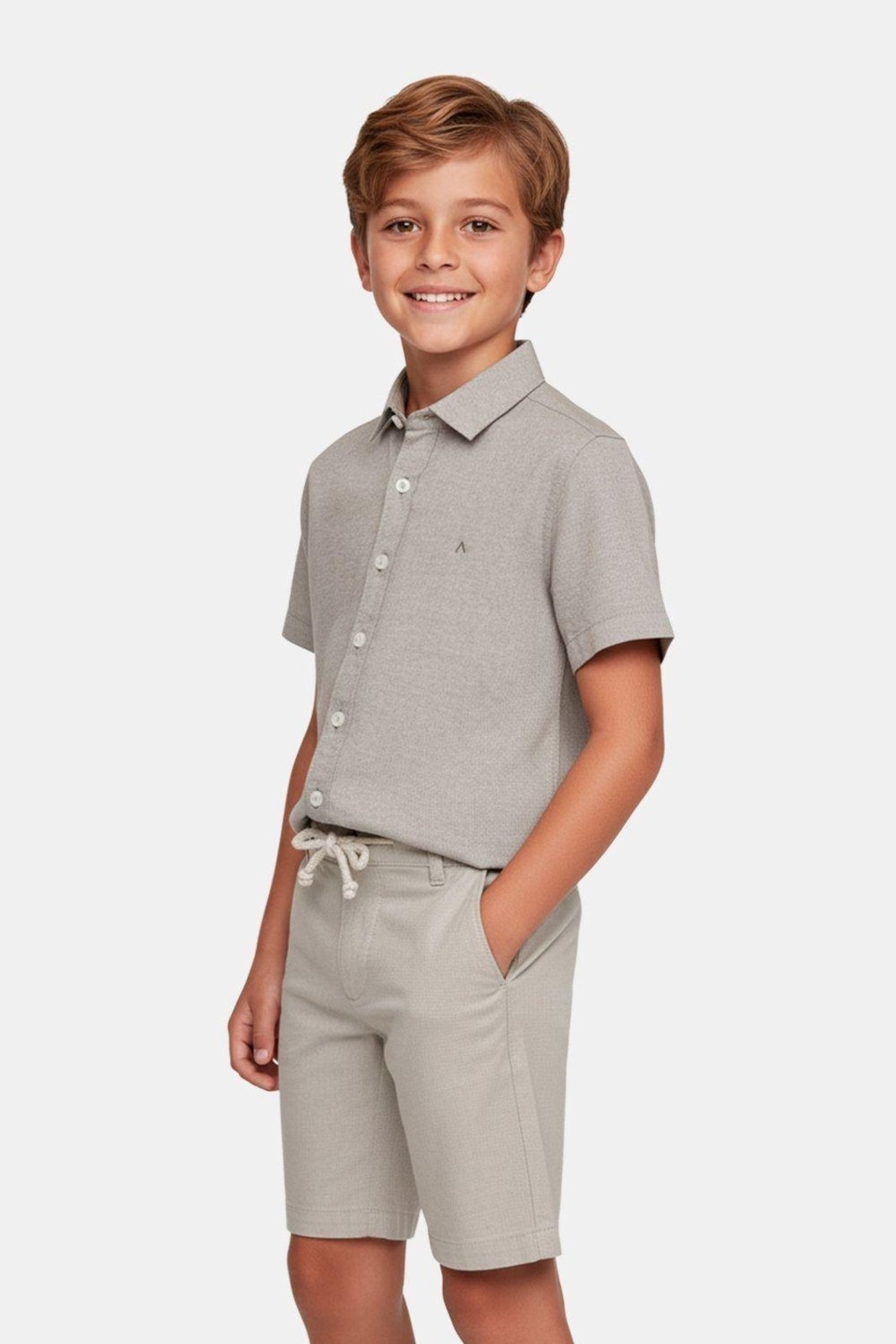 Vista 2 Infantil - Camisa Aramis Regular Manga Curta Bege nude Aramis nude