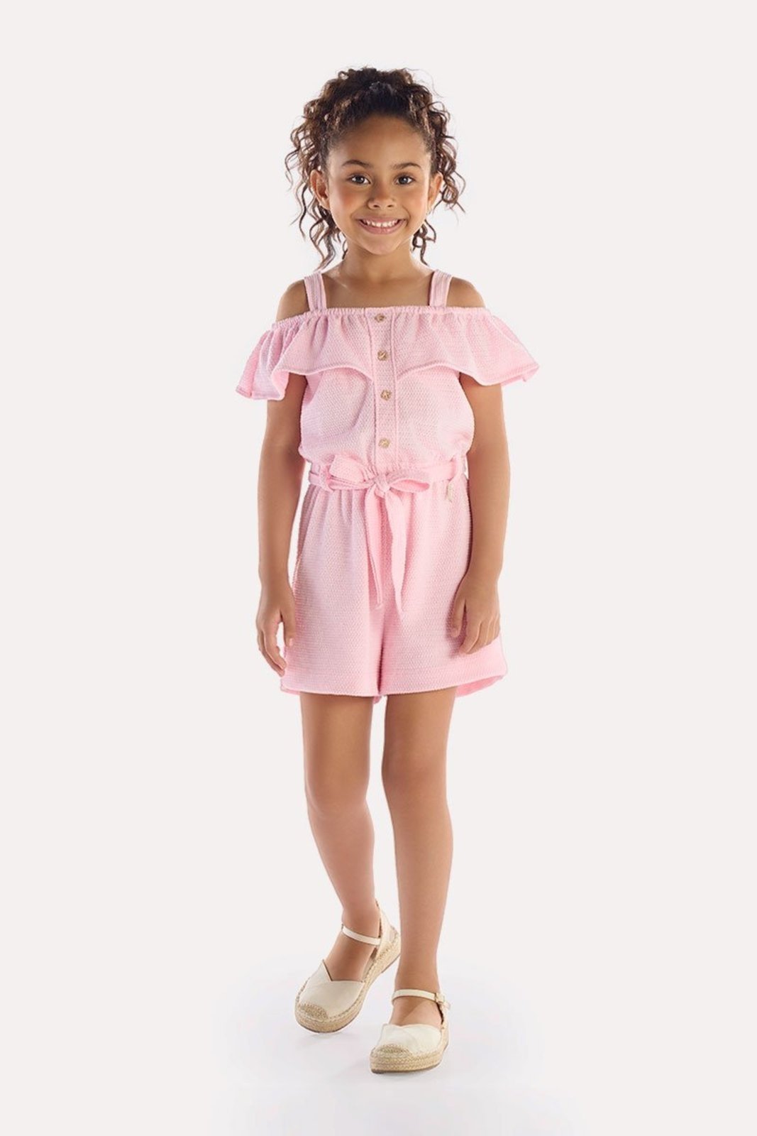 Infantil - Macaquinho Rosa em Tricot com Babado