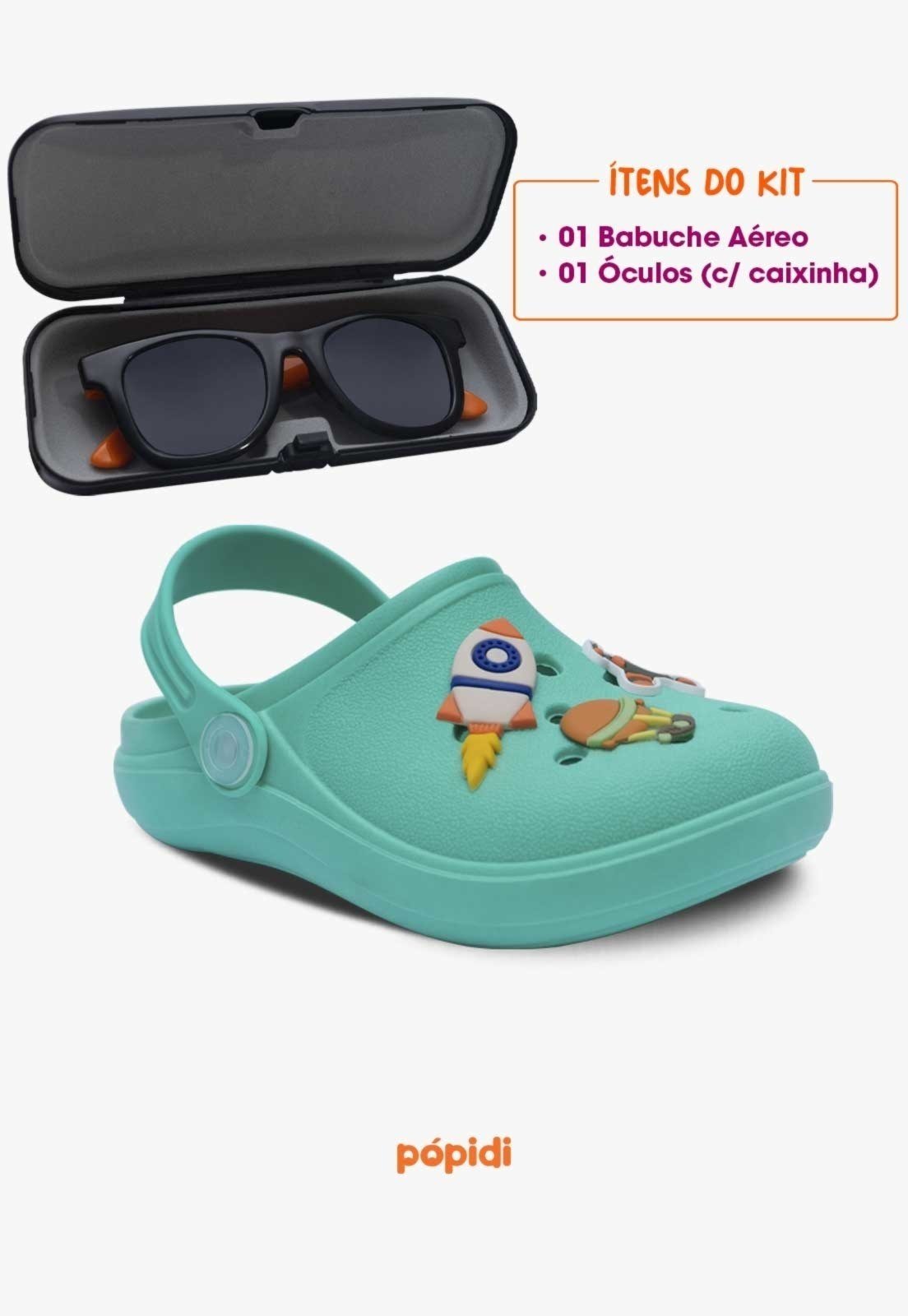 Vista 3 Infantil - Kit Babuche Aereo Pópidi Verde com Óculos de Sol Com Capinha laranja/verde verde Pópidí laranja/verde verde