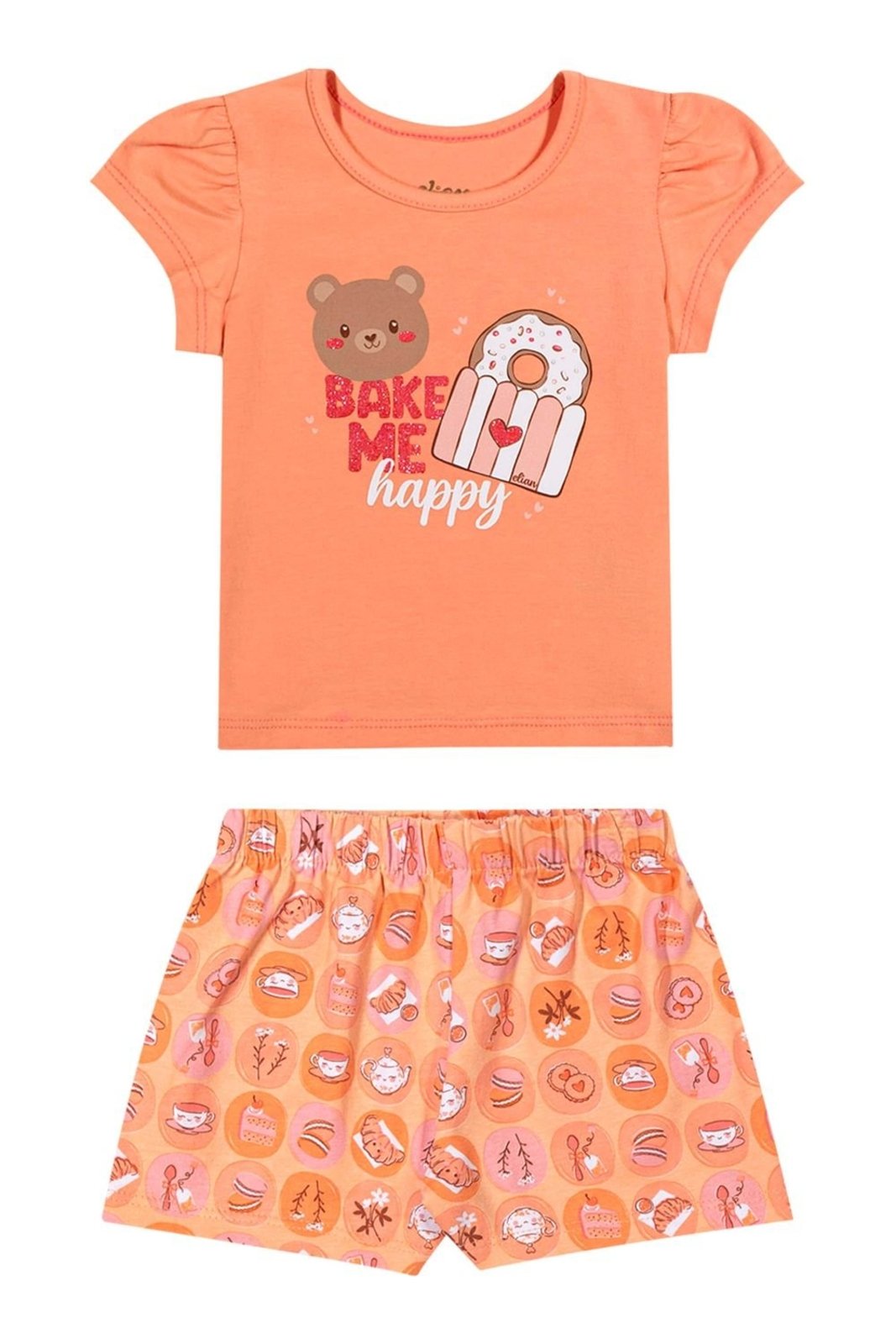 Infantil - Conjunto Menina Ursinho Confeitos Elian Laranja