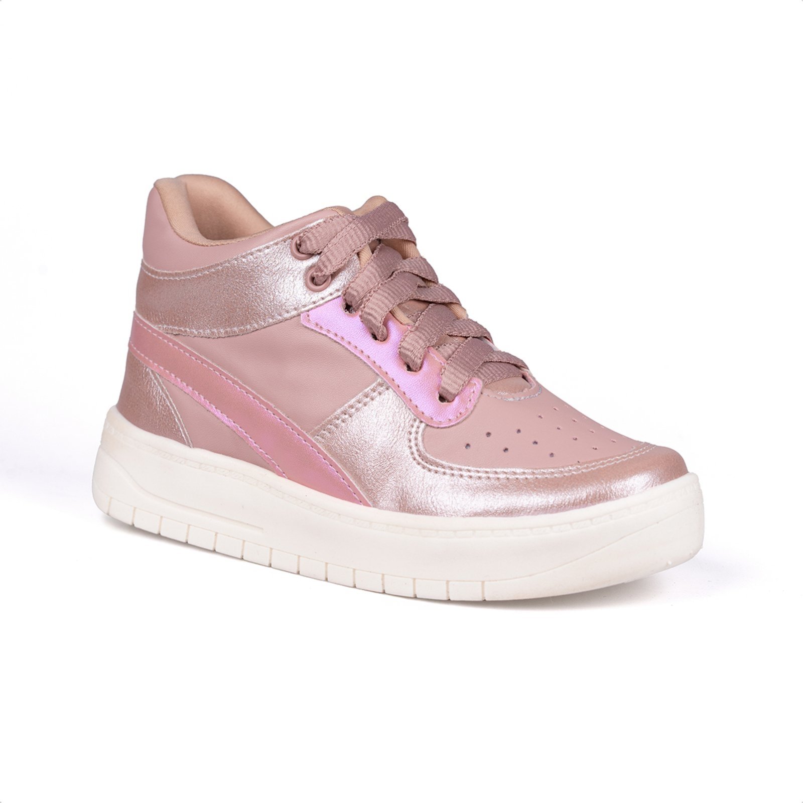 Infantil - Tênis Menina Fashion Brilho Metalizado Casual Rosa