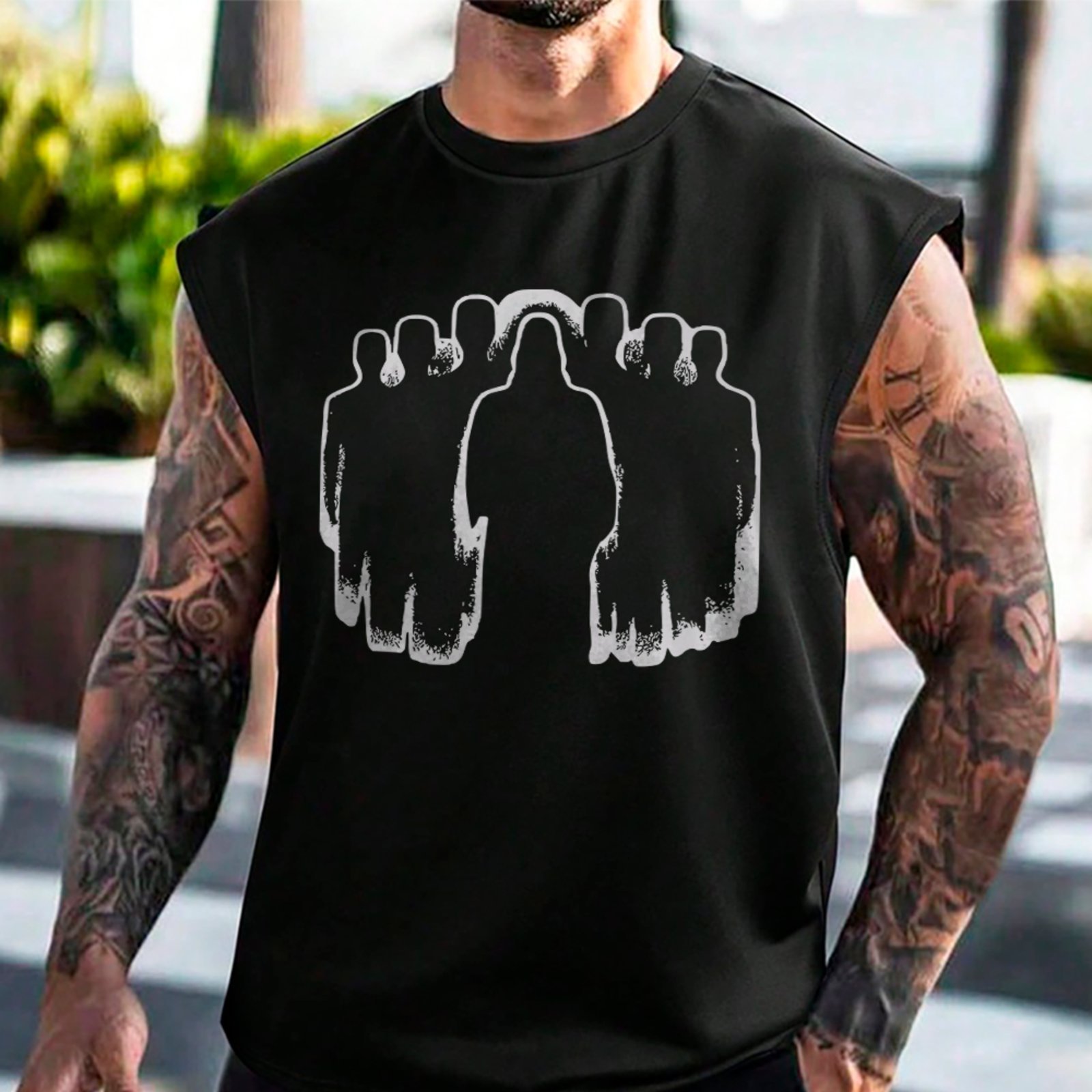 Camiseta Regata Machão Jesus Entre Nós Fé Cristã Preto