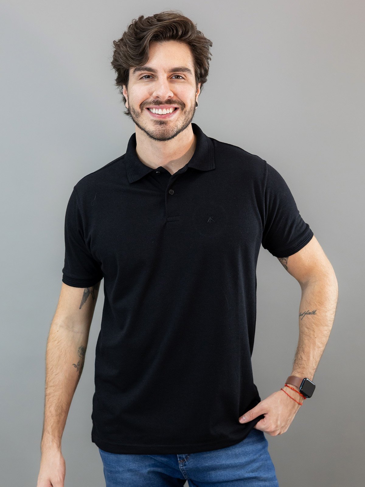 Camisa Polo Masculina Preta Mescla Tradicional Anticorpus