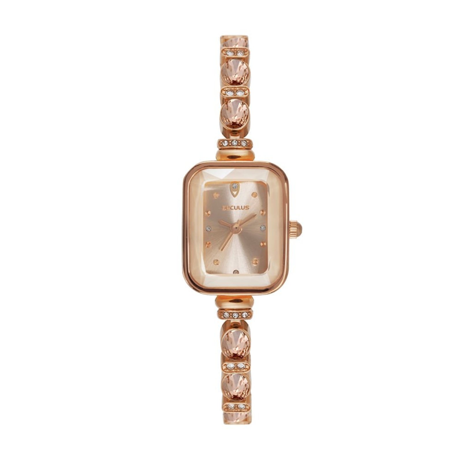 Relógio Seculus Feminino Quadrado Com Pedras Rose Gold Seculus