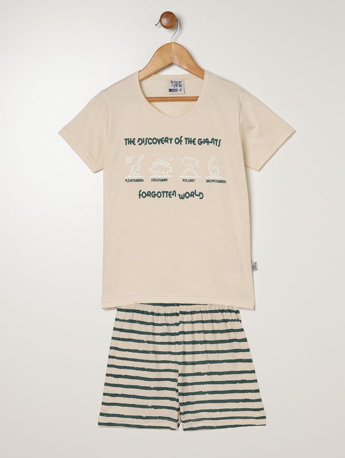 Pijama Curto Listrado Para Menino - BEGE