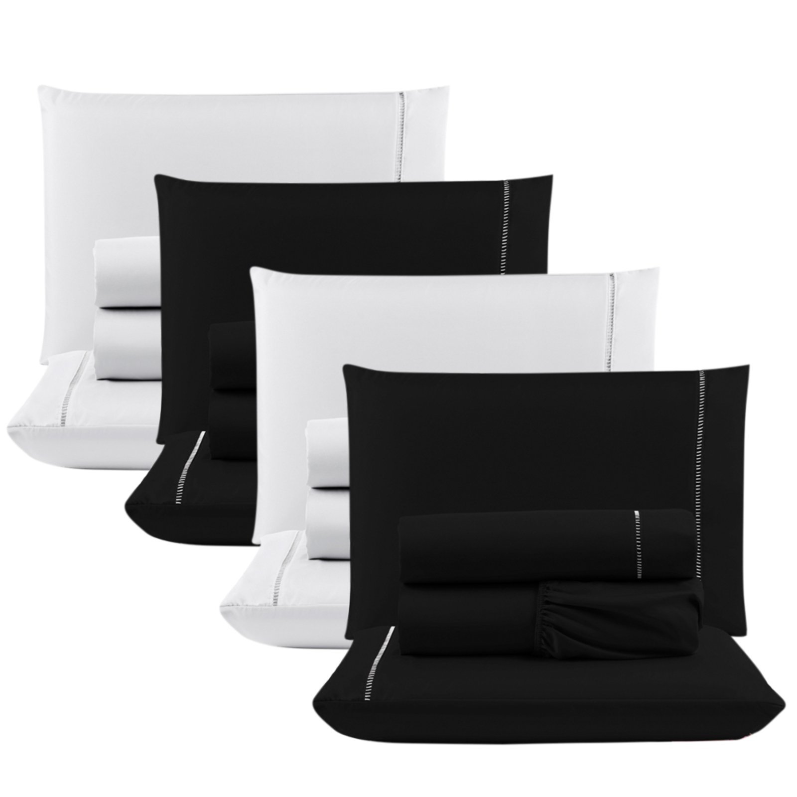 Kit c/ 4 Jogos Cama Lençol Casa Scarpa Unique Casal Padrão Micro Percal 400 Fios Ponto Palito 4 Peças - Preto + Branco