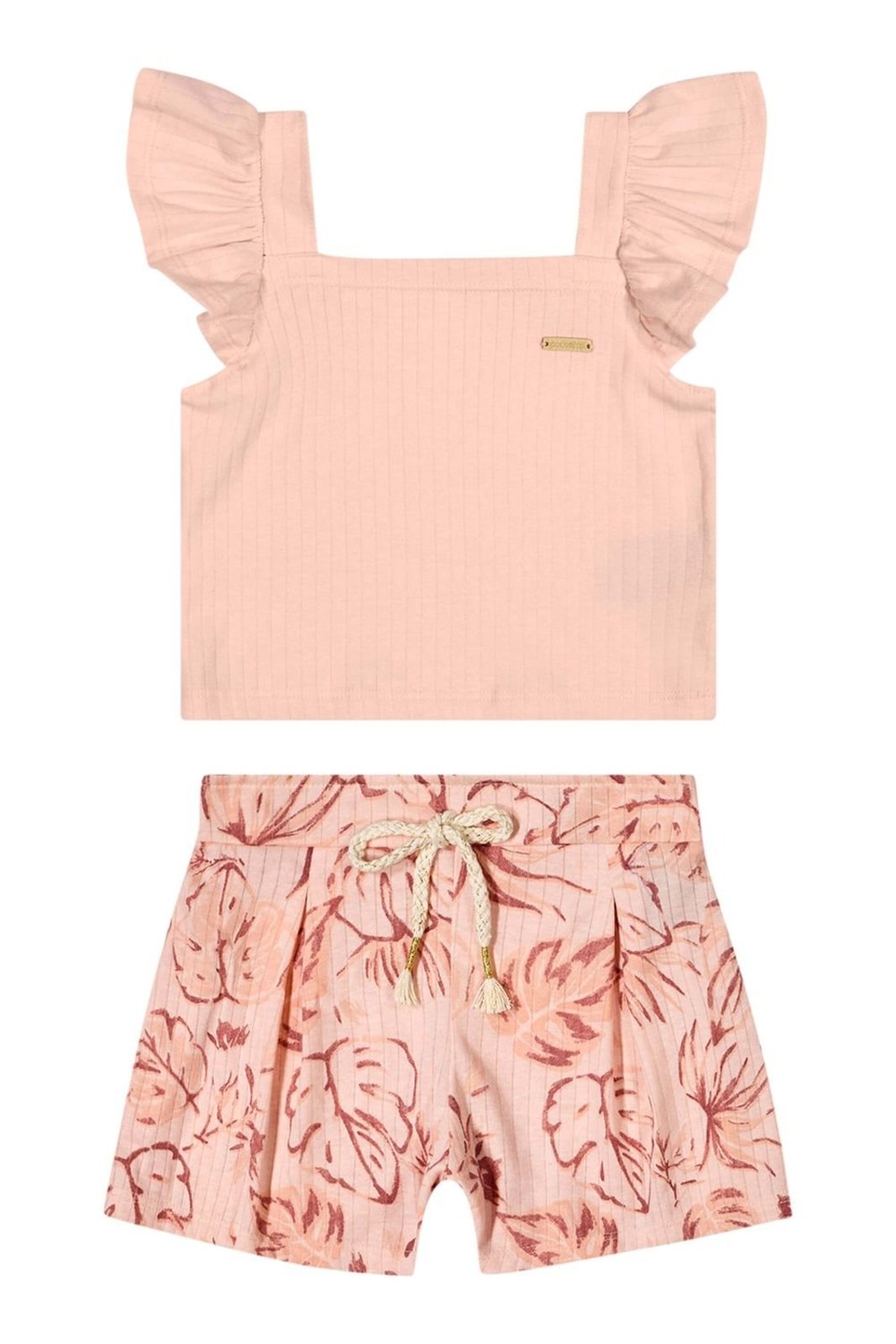 Infantil - Conjunto Menina Canelado Folhas Colorittá Rosa